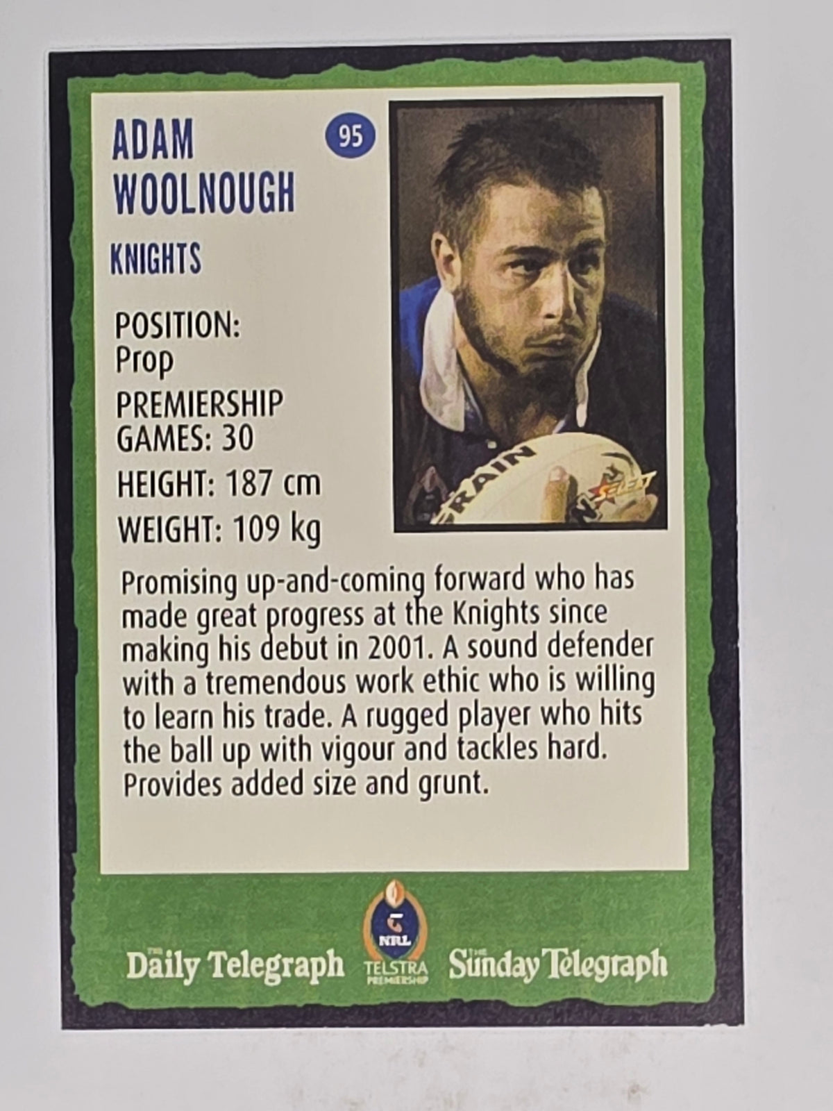 NRL 2004 Daily Telegraph | Base Card #095 | Adam Woolnough | Newcastle Knights