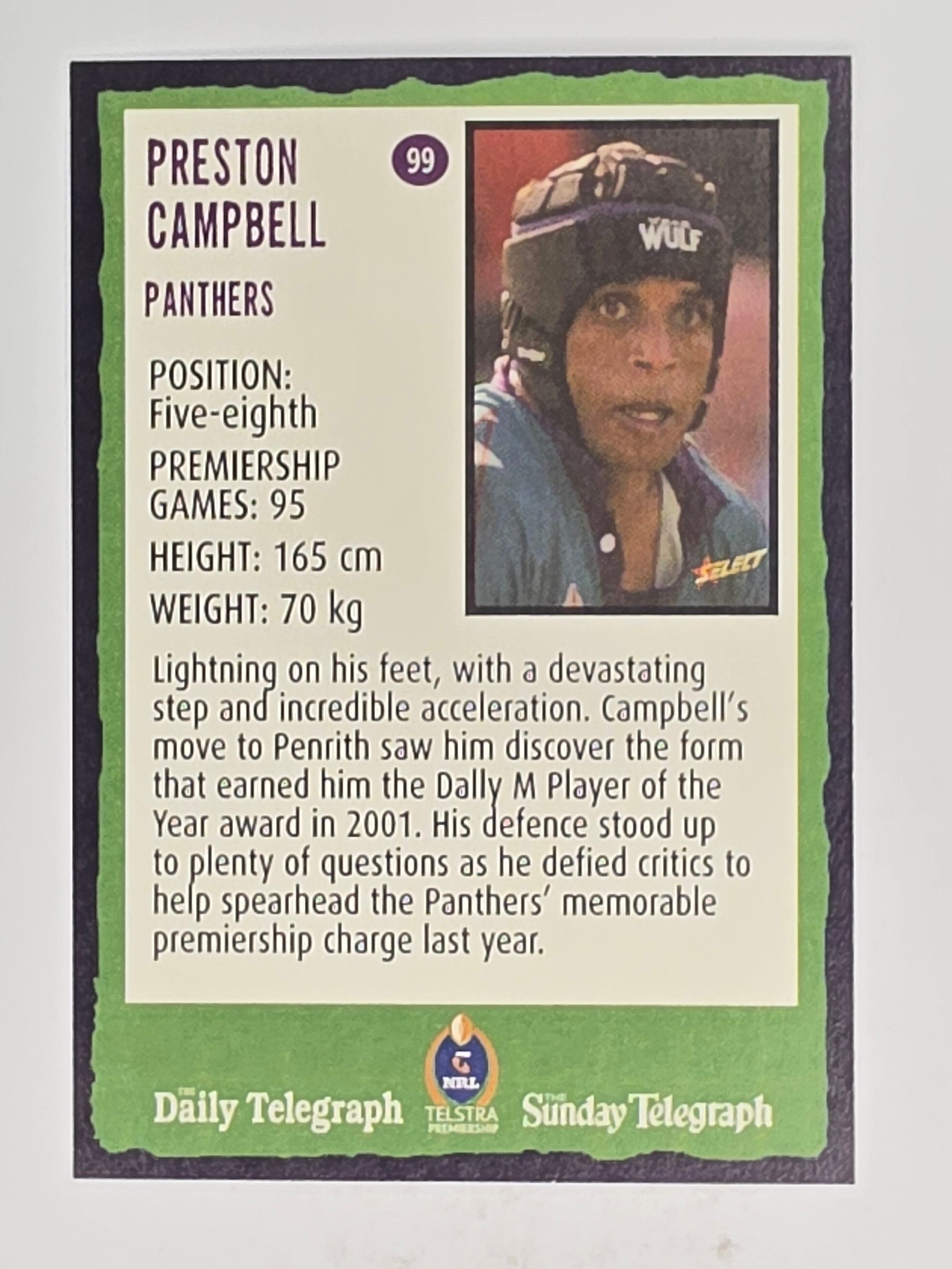 NRL 2004 Daily Telegraph | Base Card #099 | Preston Campbell | Penrith Panthers
