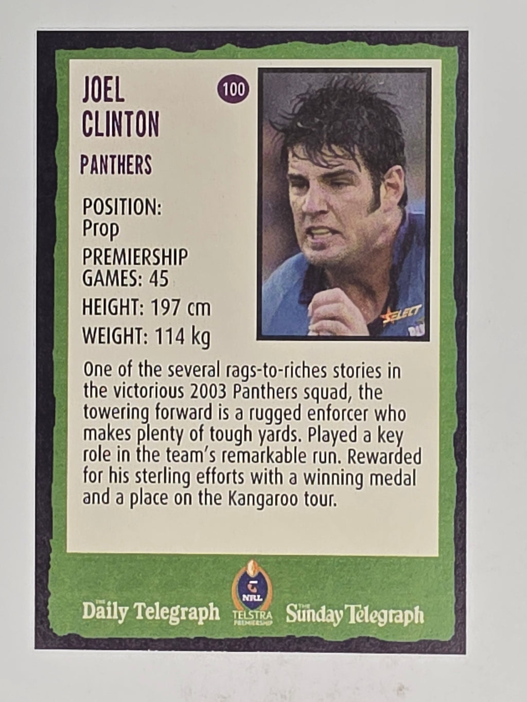 NRL 2004 Daily Telegraph | Base Card #100 | Joel Clinton | Penrith Panthers
