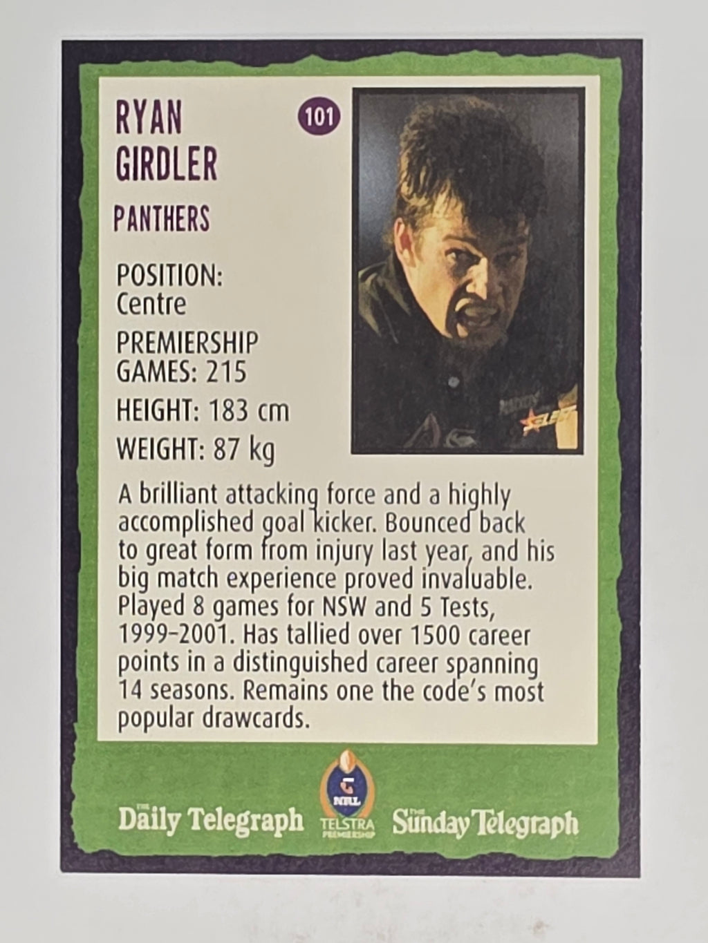 NRL 2004 Daily Telegraph | Base Card #101 | Ryan Girdler | Penrith Panthers