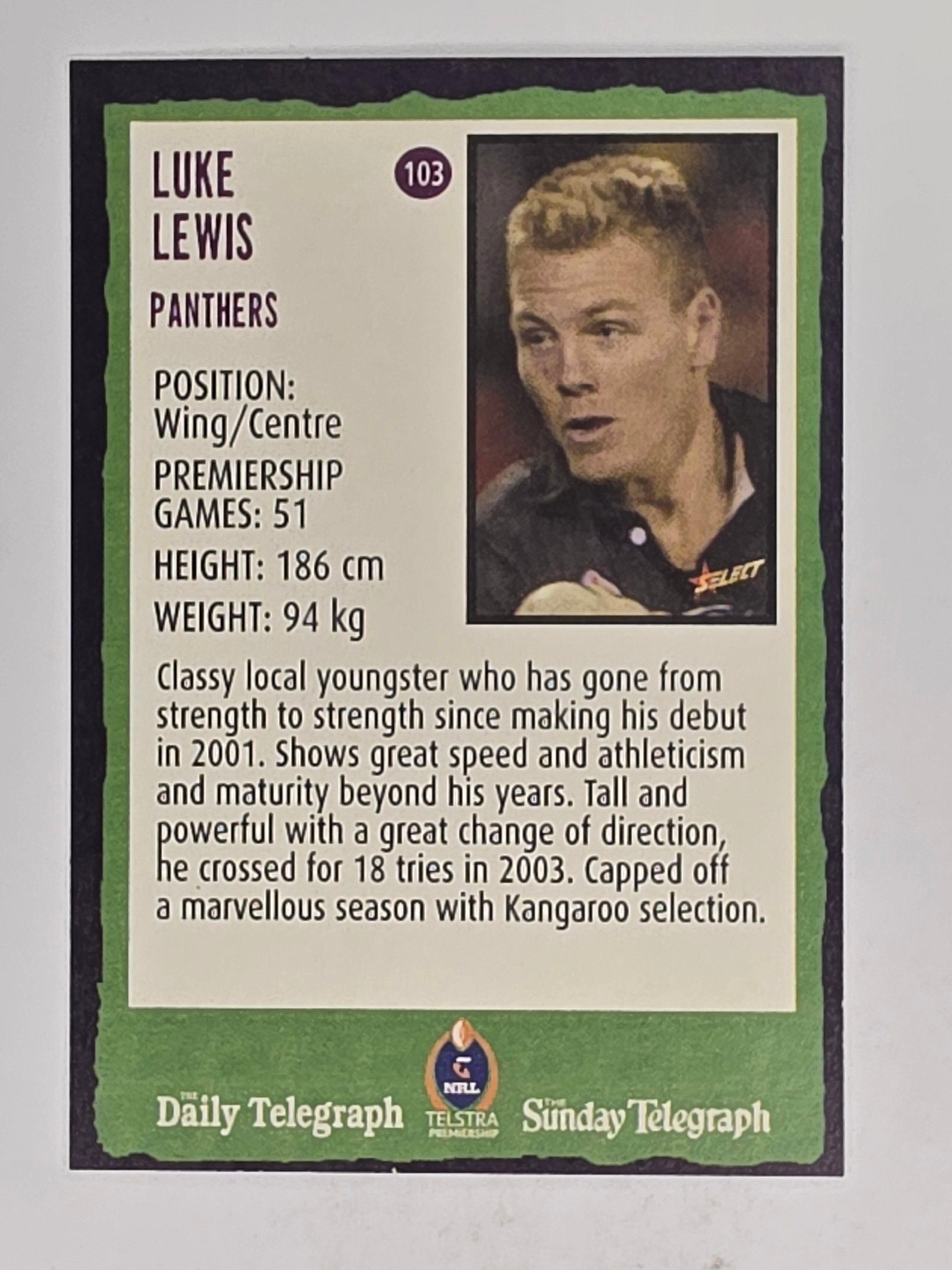 NRL 2004 Daily Telegraph | Base Card #103 | Luke Lewis | Penrith Panthers