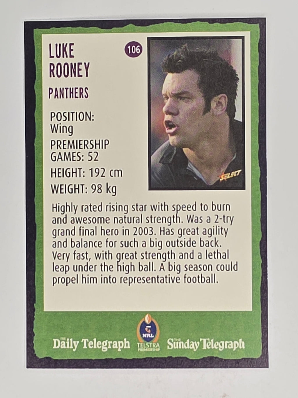 NRL 2004 Daily Telegraph | Base Card #106 | Luke Rooney | Penrith Panthers