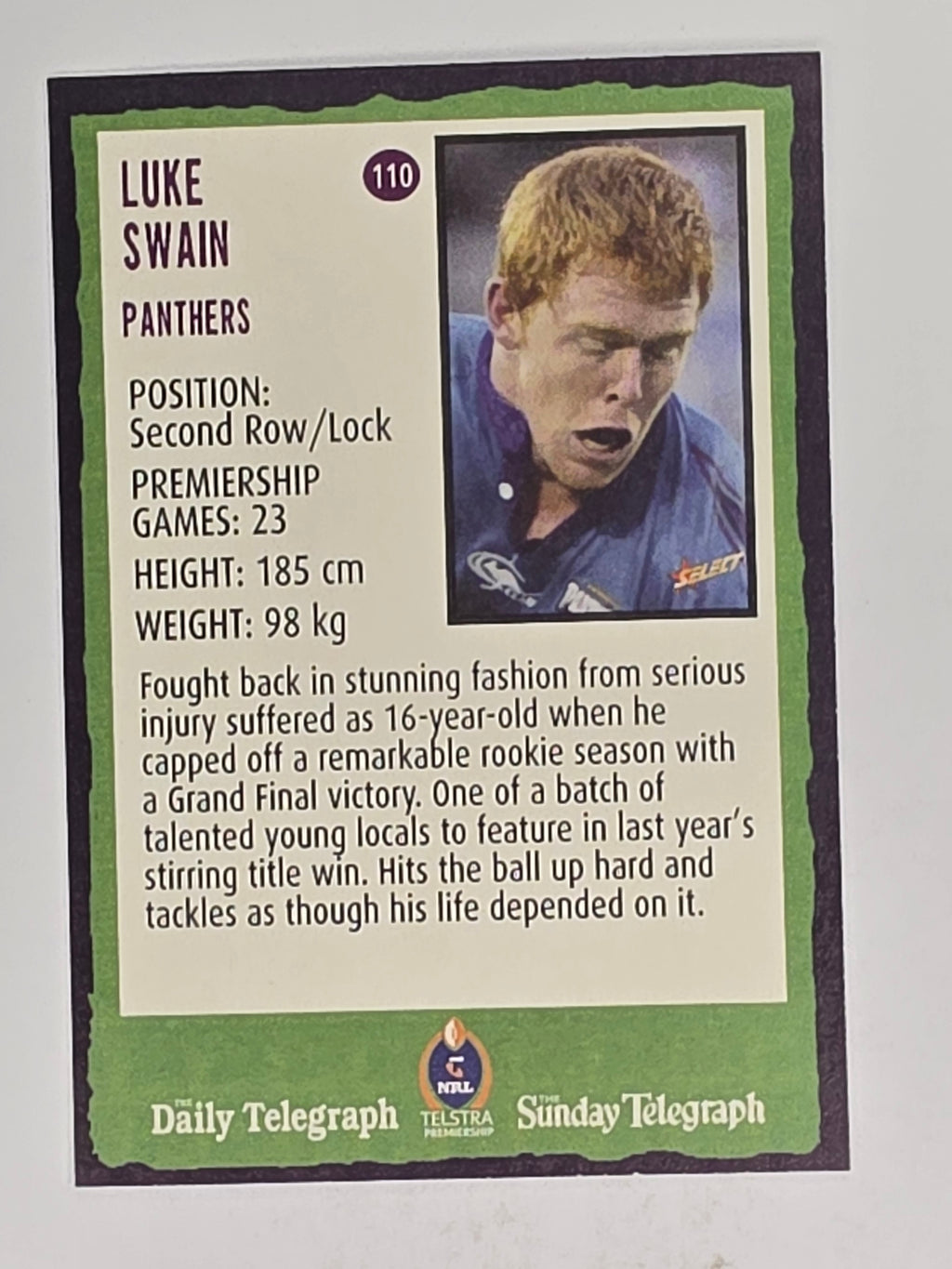 NRL 2004 Daily Telegraph | Base Card #110 | Luke Swain | Penrith Panthers