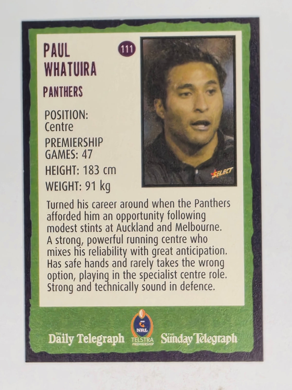 NRL 2004 Daily Telegraph | Base Card #111 | Paul Whatuira | Penrith Panthers