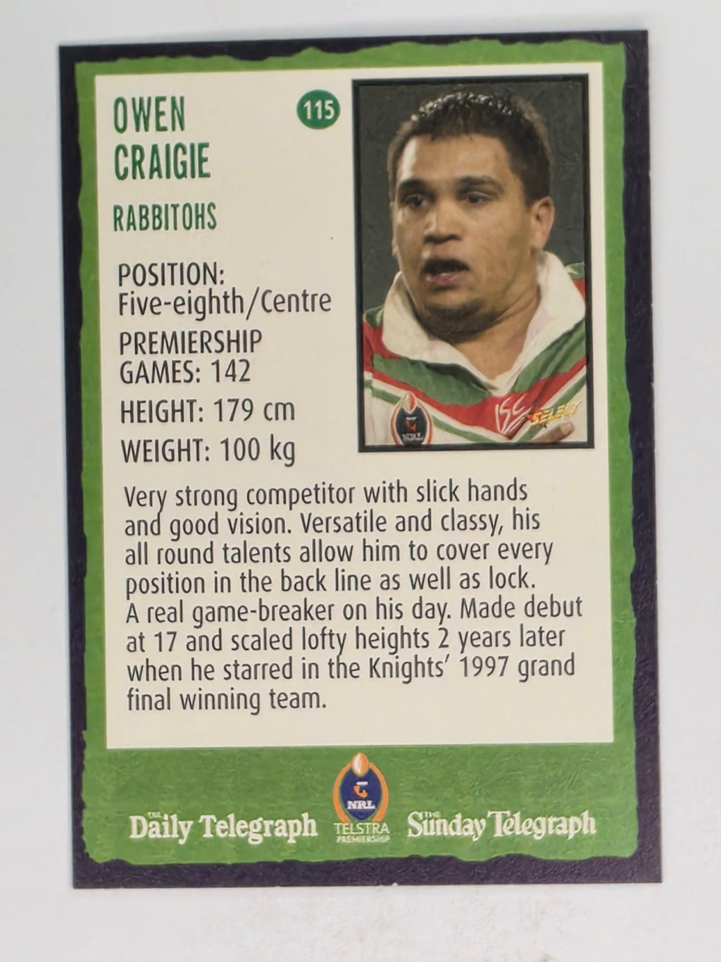 NRL 2004 Daily Telegraph | Base Card #115 | Owen Craigie | South Sydney Rabbitohs
