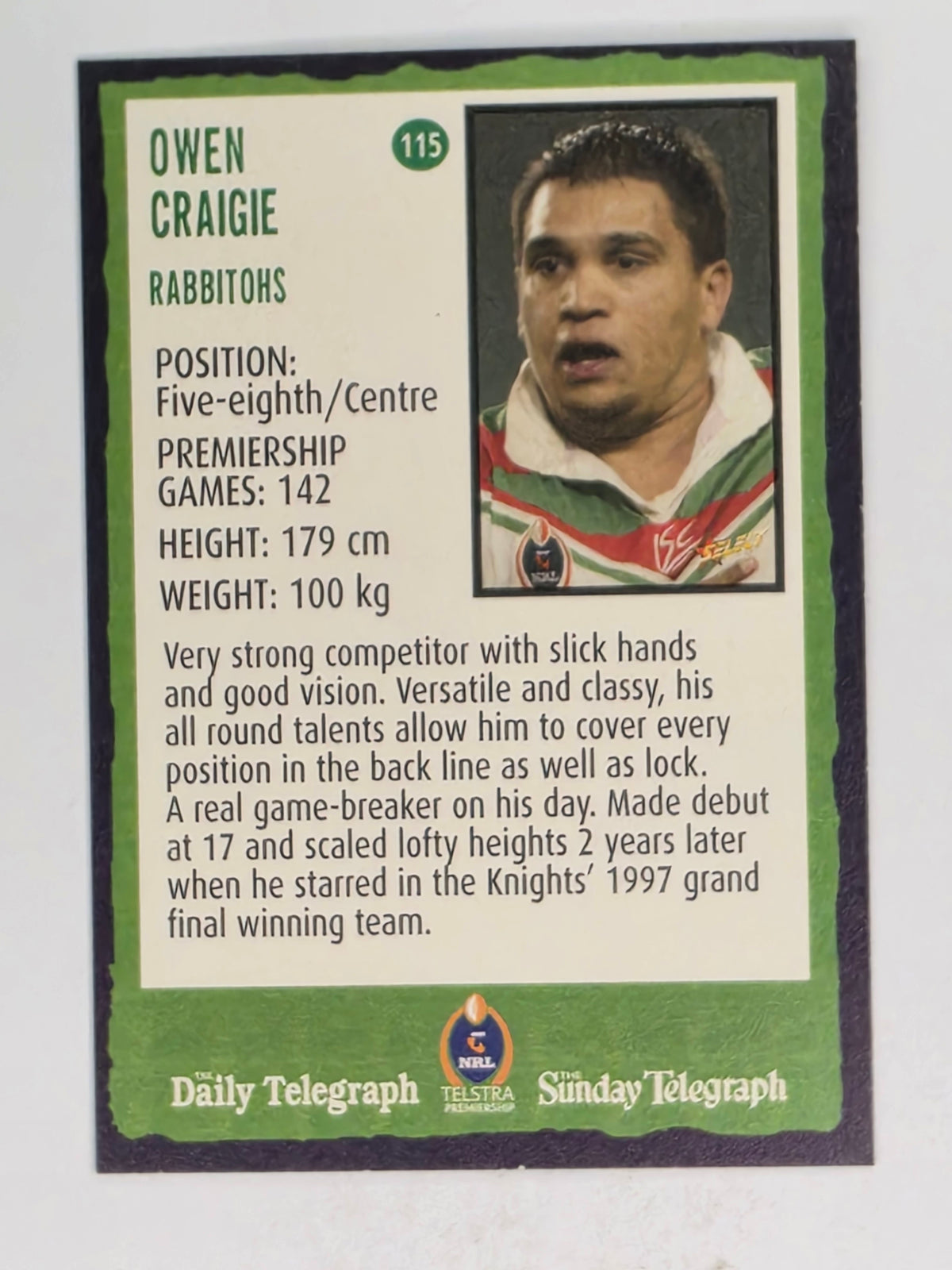 NRL 2004 Daily Telegraph | Base Card #115 | Owen Craigie | South Sydney Rabbitohs