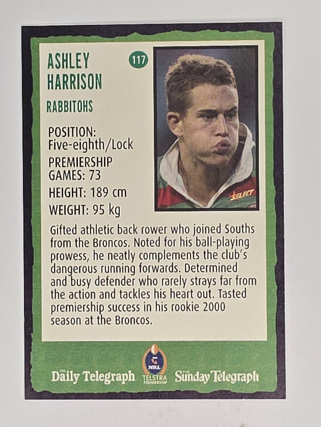 NRL 2004 Daily Telegraph | Base Card #117 | Ashley Harrison | South Sydney Rabbitohs