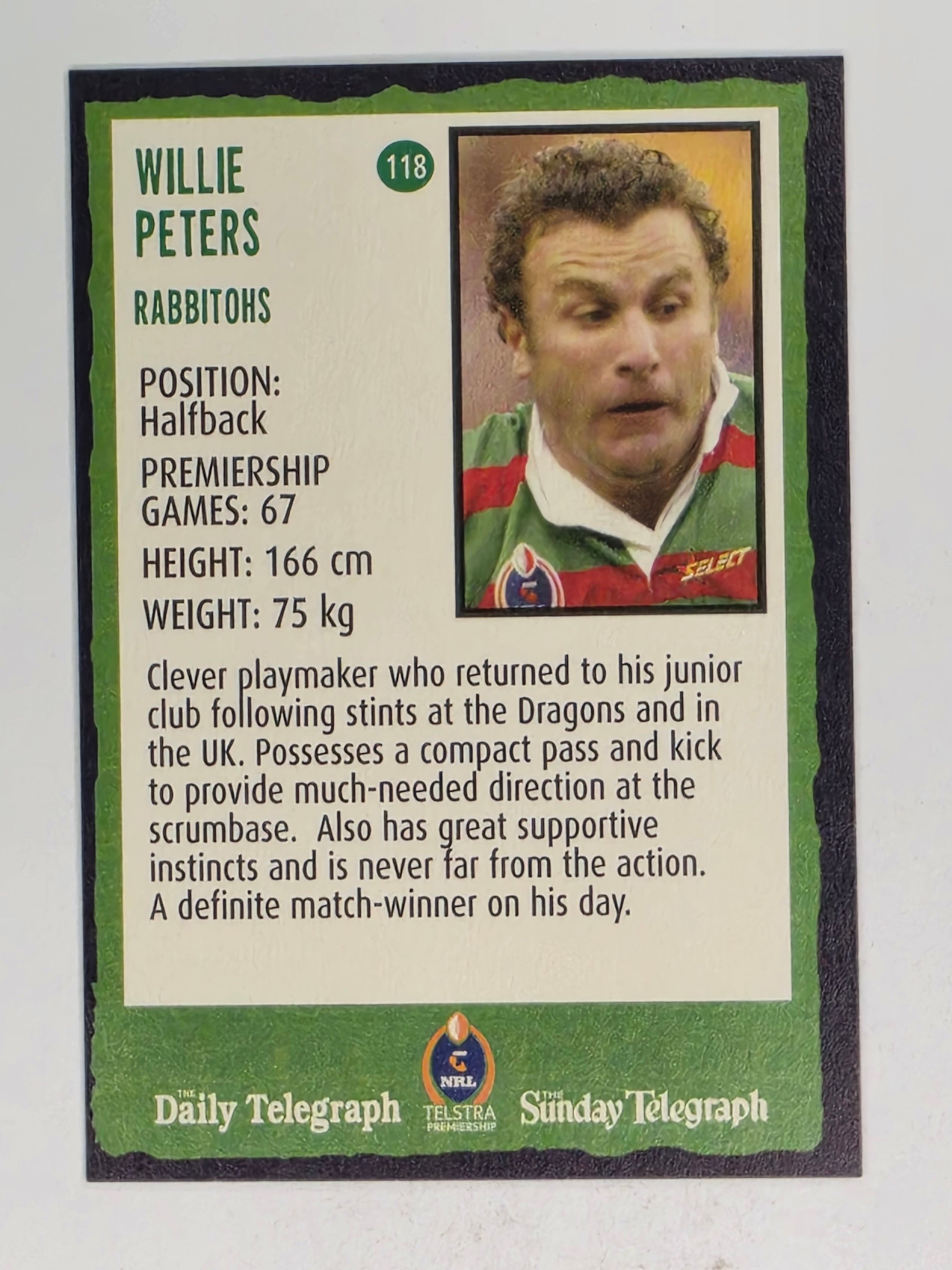 NRL 2004 Daily Telegraph | Base Card #118 | Willie Peters | South Sydney Rabbitohs