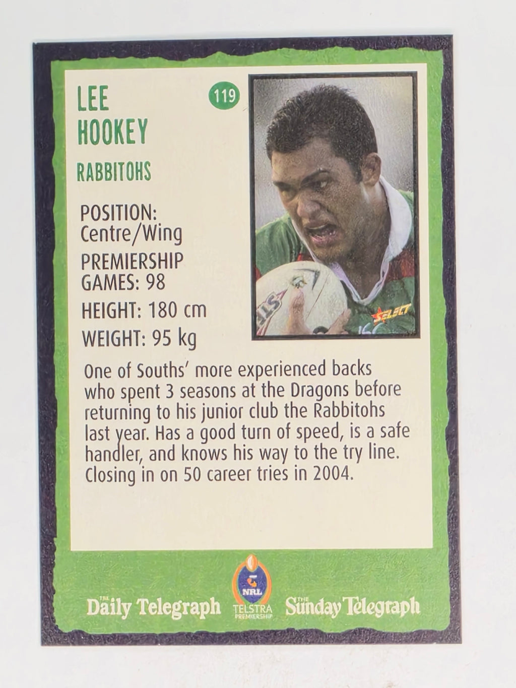NRL 2004 Daily Telegraph | Base Card #119 | Lee Hookey | South Sydney Rabbitohs