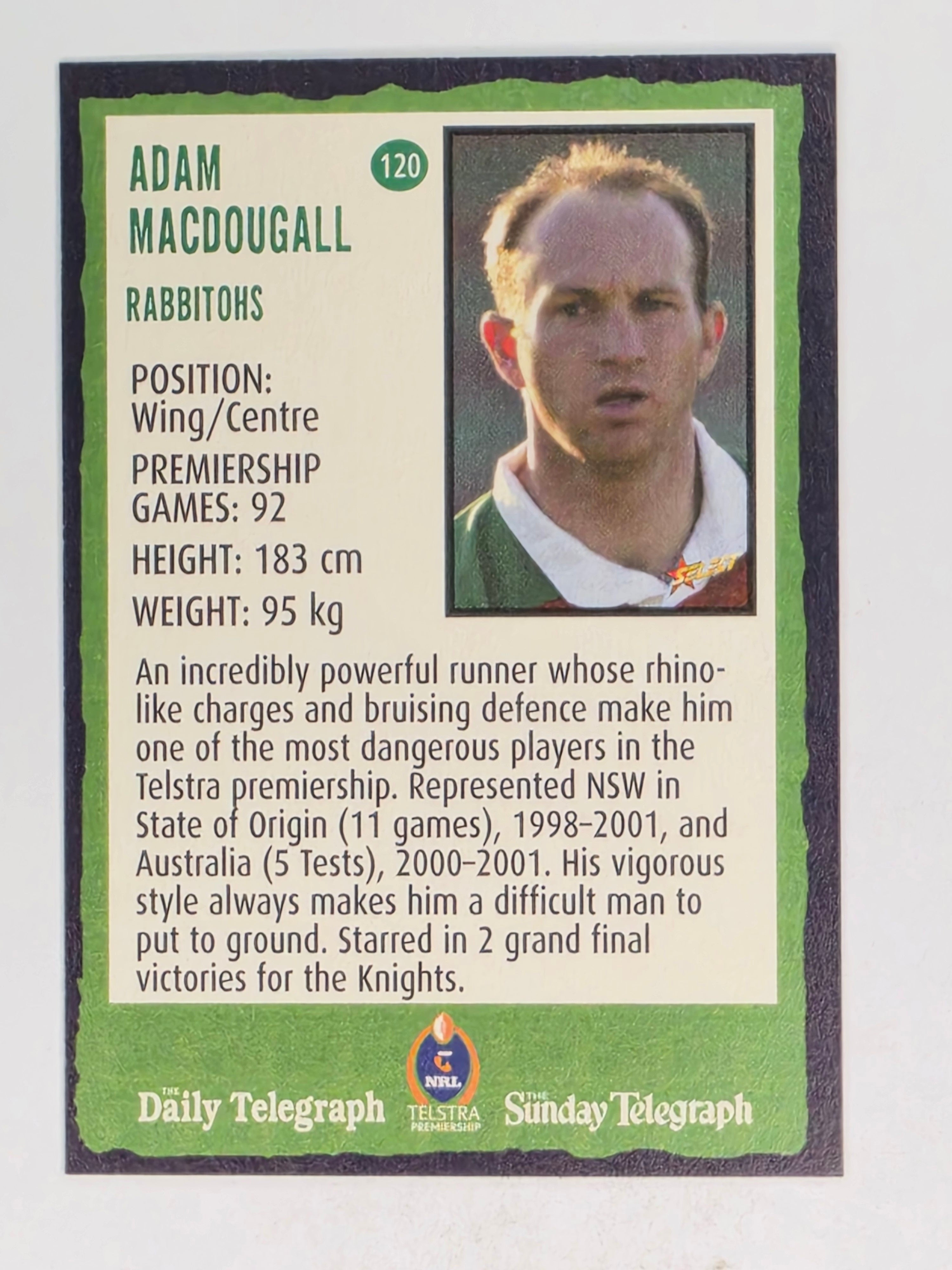 NRL 2004 Daily Telegraph | Base Card #120 | Adam MacDougall | South Sydney Rabbitohs