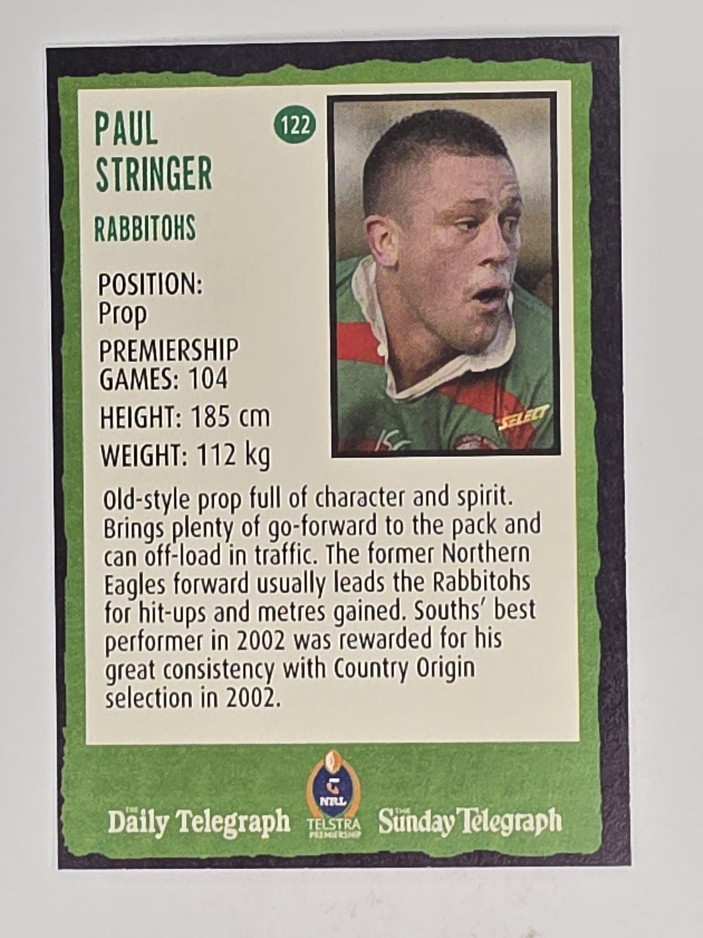 NRL 2004 Daily Telegraph | Base Card #122 | Paul Stringer | South Sydney Rabbitohs