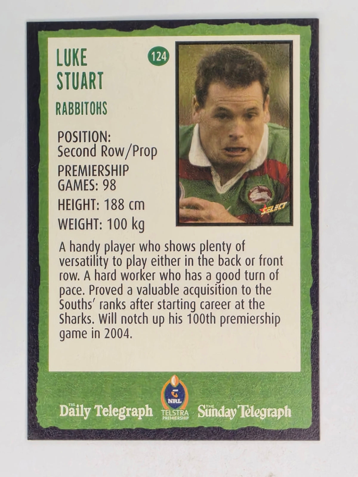 NRL 2004 Daily Telegraph | Base Card #124 | Luke Stuart | South Sydney Rabbitohs