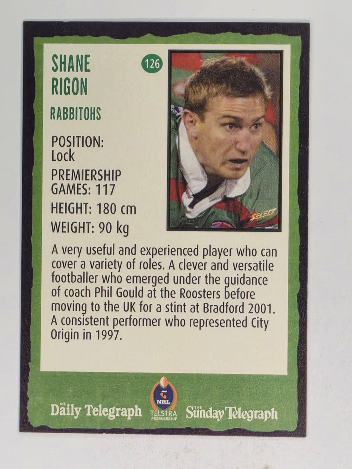 NRL 2004 Daily Telegraph | Base Card #126 | Shane Rigon | South Sydney Rabbitohs
