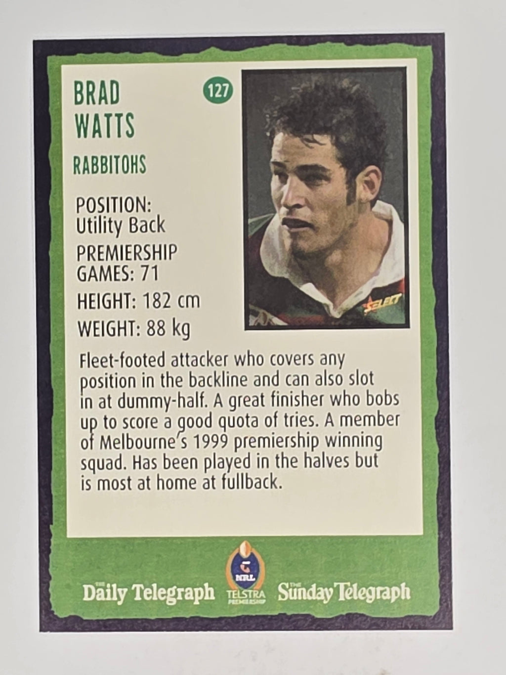 NRL 2004 Daily Telegraph | Base Card #127 | Brad Watts | South Sydney Rabbitohs