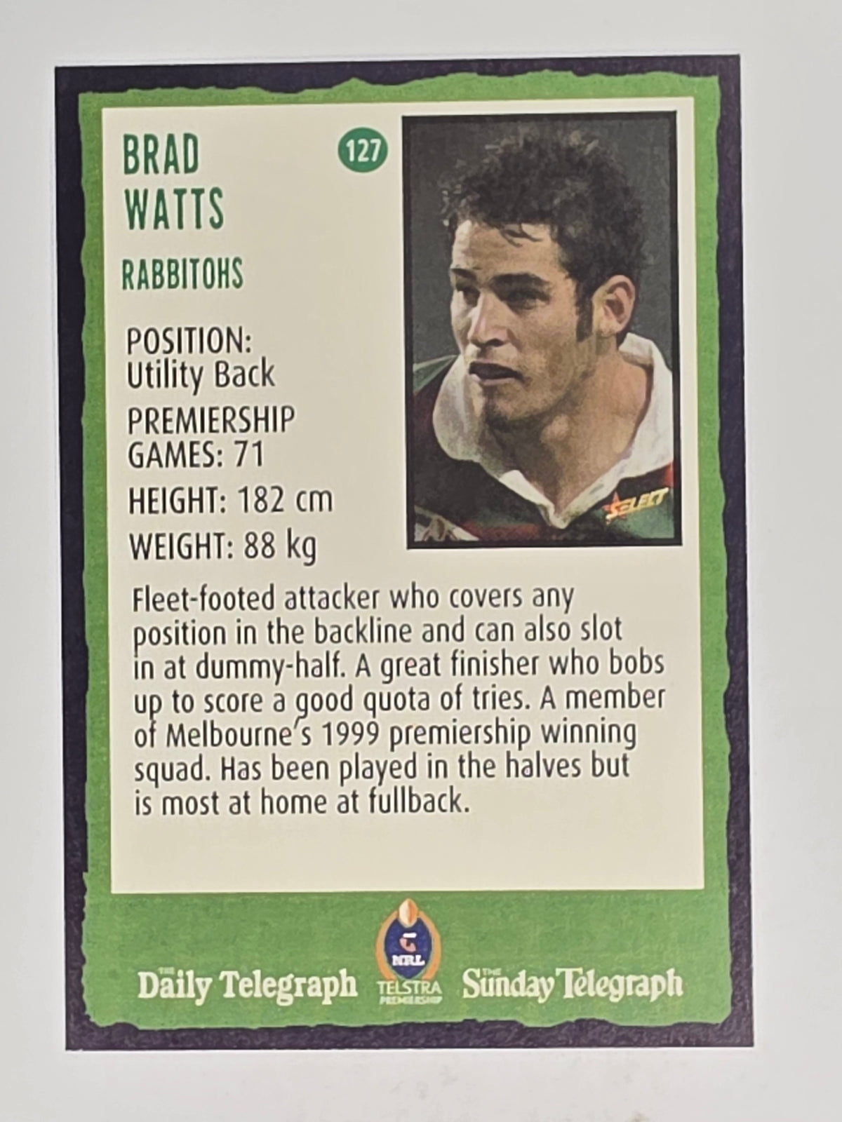NRL 2004 Daily Telegraph | Base Card #127 | Brad Watts | South Sydney Rabbitohs