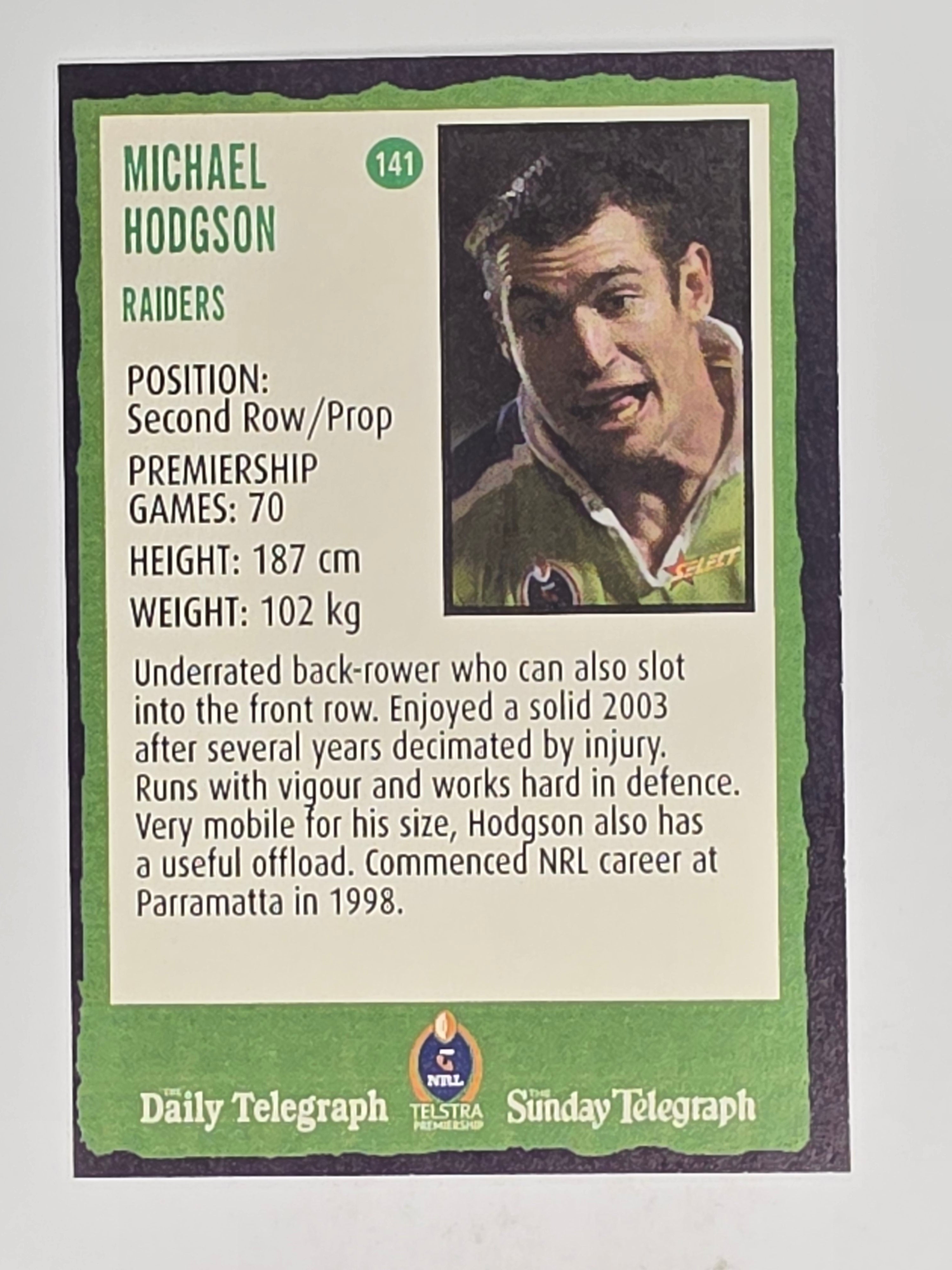 NRL 2004 Daily Telegraph | Base Card #141 | Michael Hodgson | Canberra Raiders