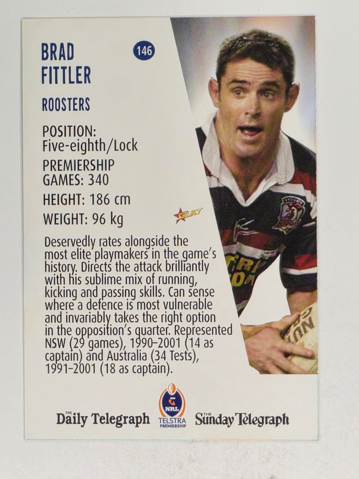 NRL 2004 Daily Telegraph | Base Card #146 | Brad Fittler | Sydney Roosters