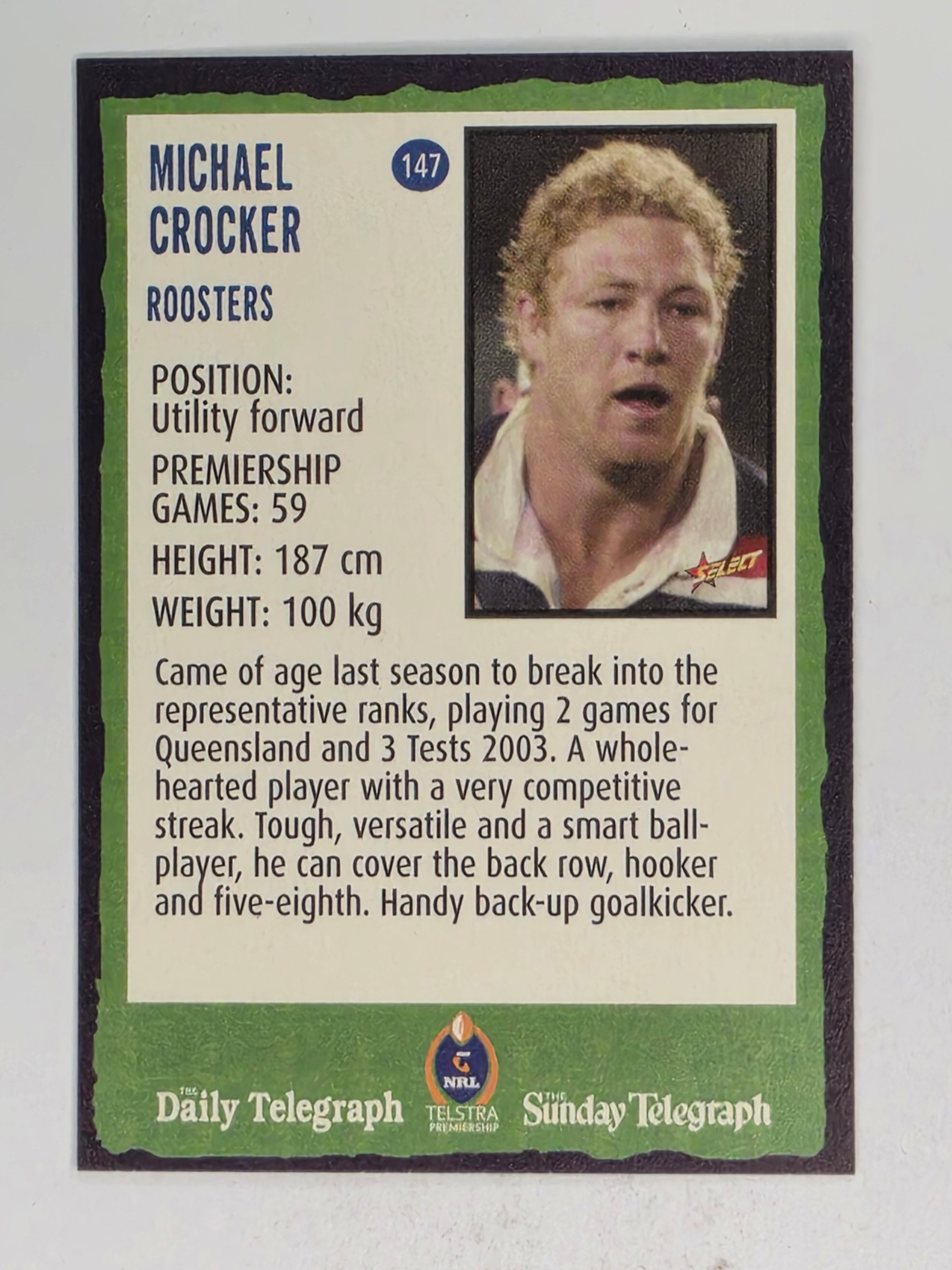 NRL 2004 Daily Telegraph | Base Card #147 | Michael Crocker | Sydney Roosters