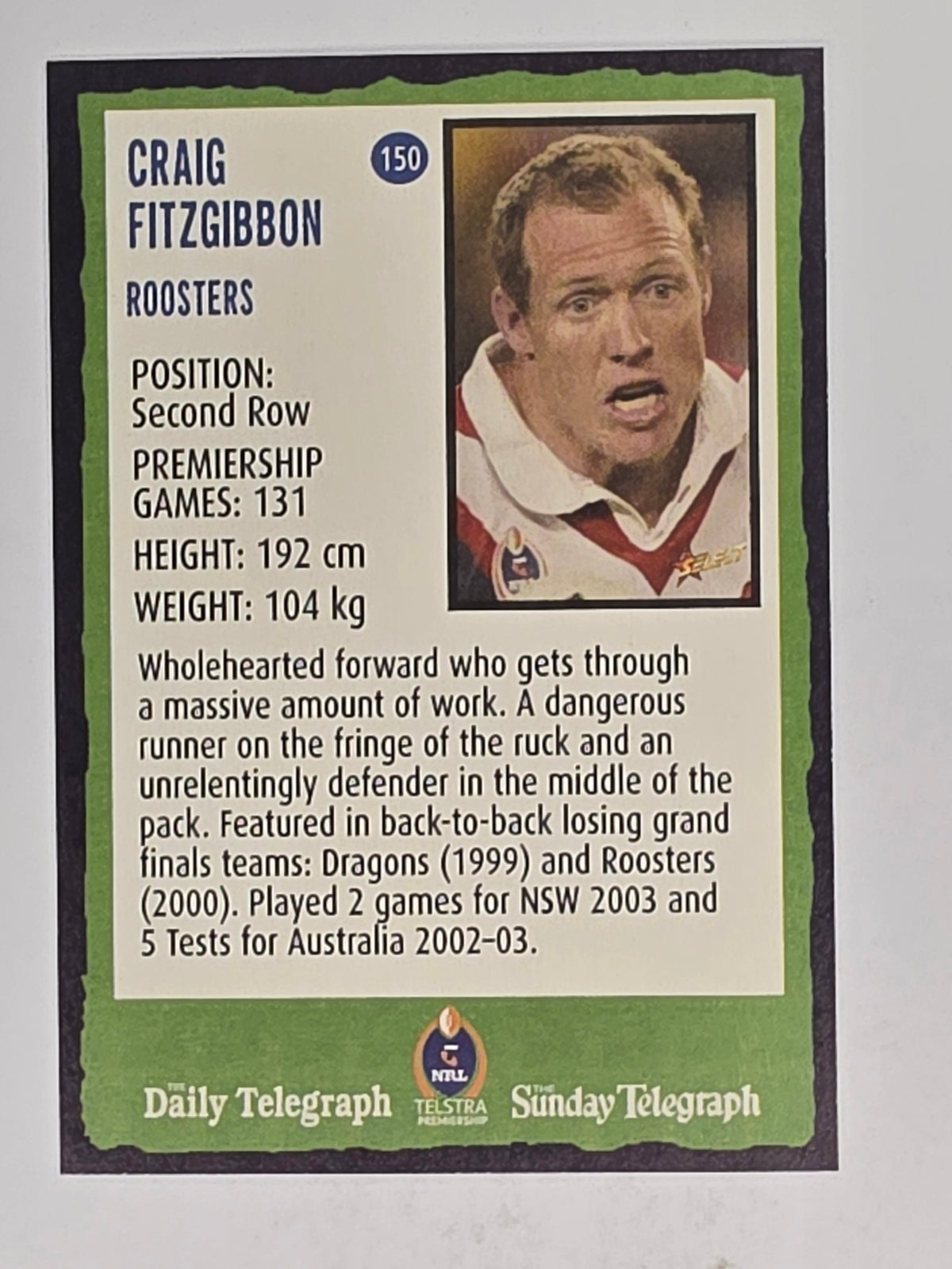 NRL 2004 Daily Telegraph | Base Card #150 | Craig Fitzgibbon | Sydney Roosters