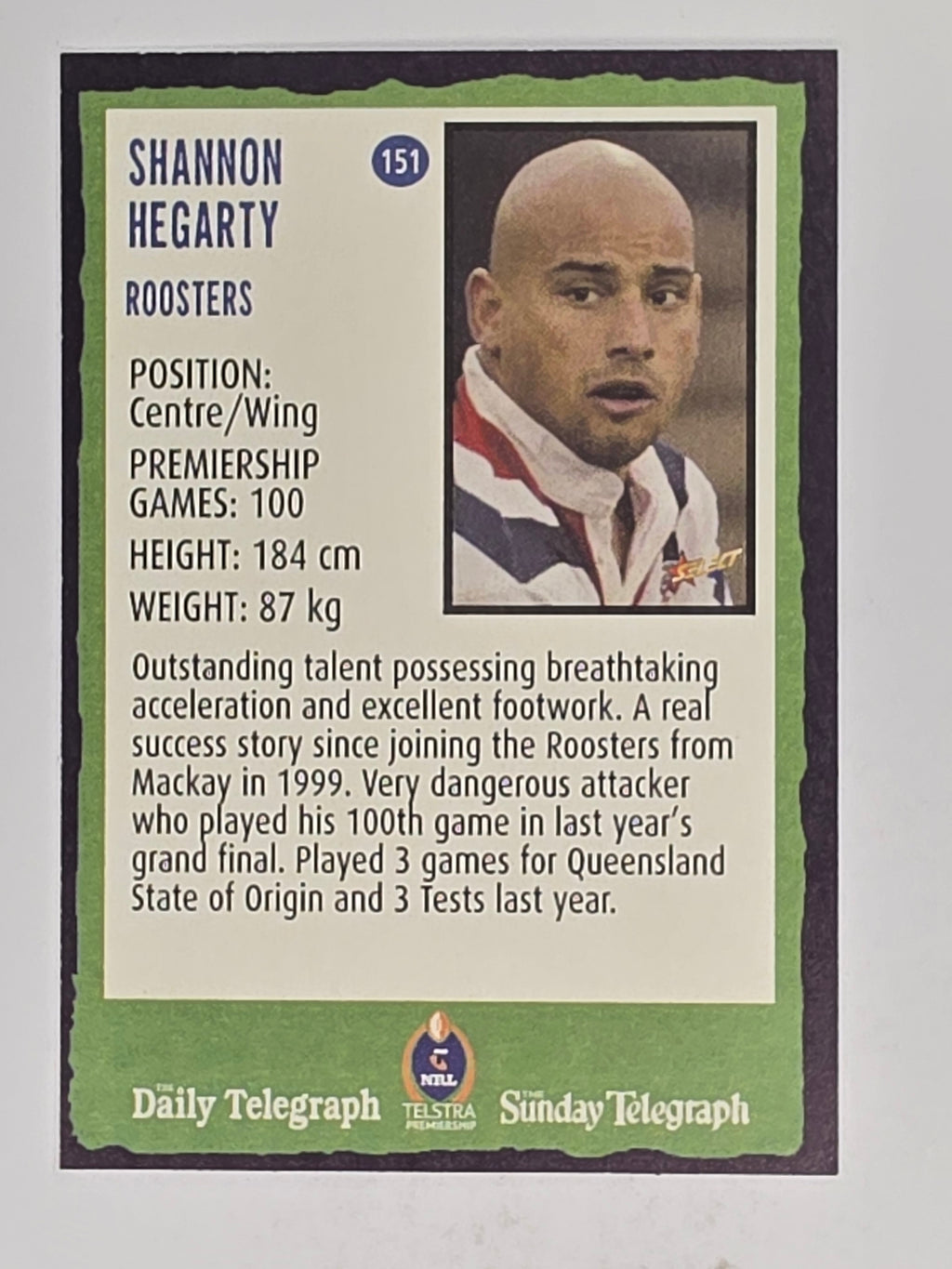 NRL 2004 Daily Telegraph | Base Card #151 | Shannon Hegarty | Sydney Roosters