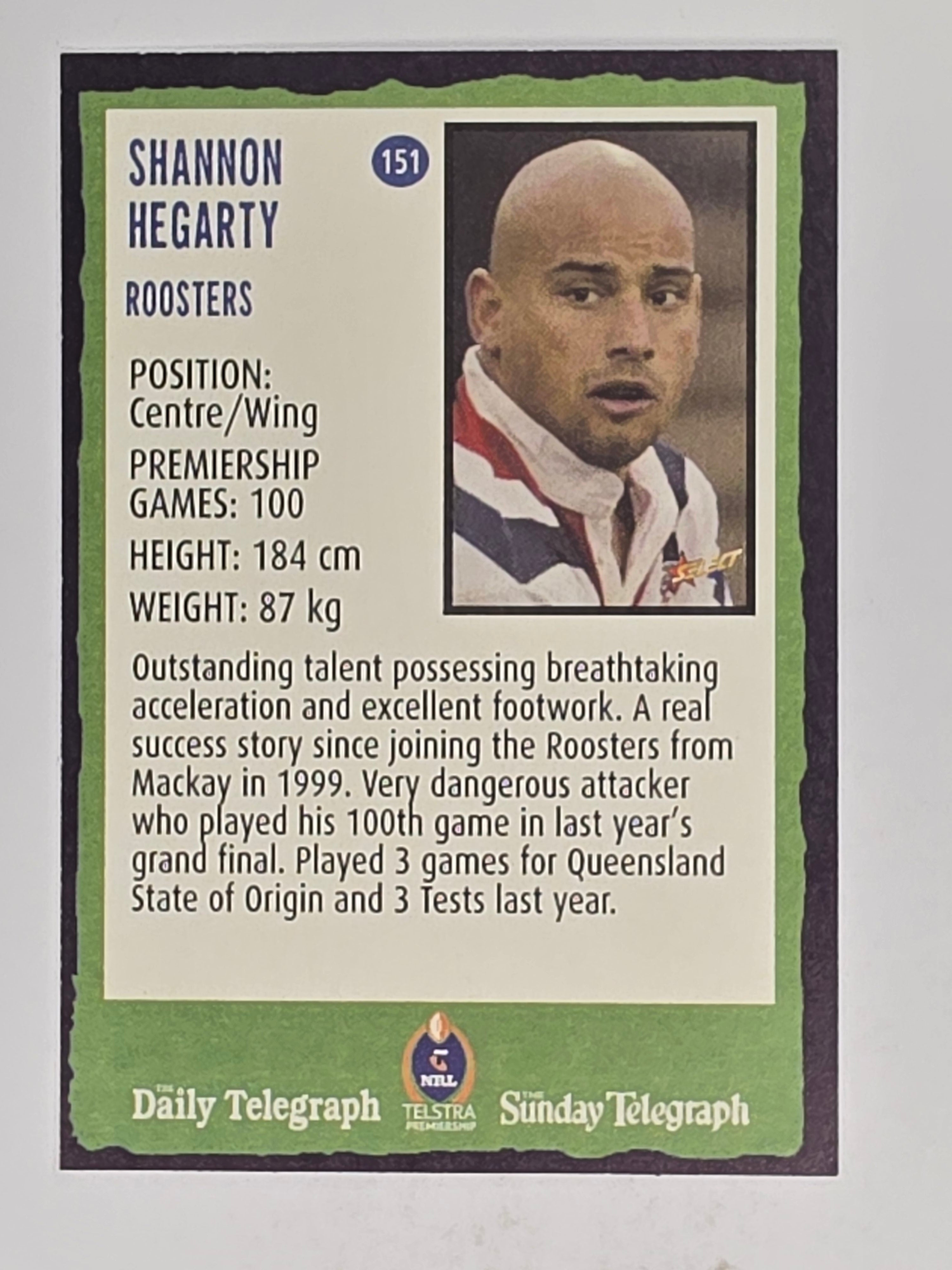NRL 2004 Daily Telegraph | Base Card #151 | Shannon Hegarty | Sydney Roosters