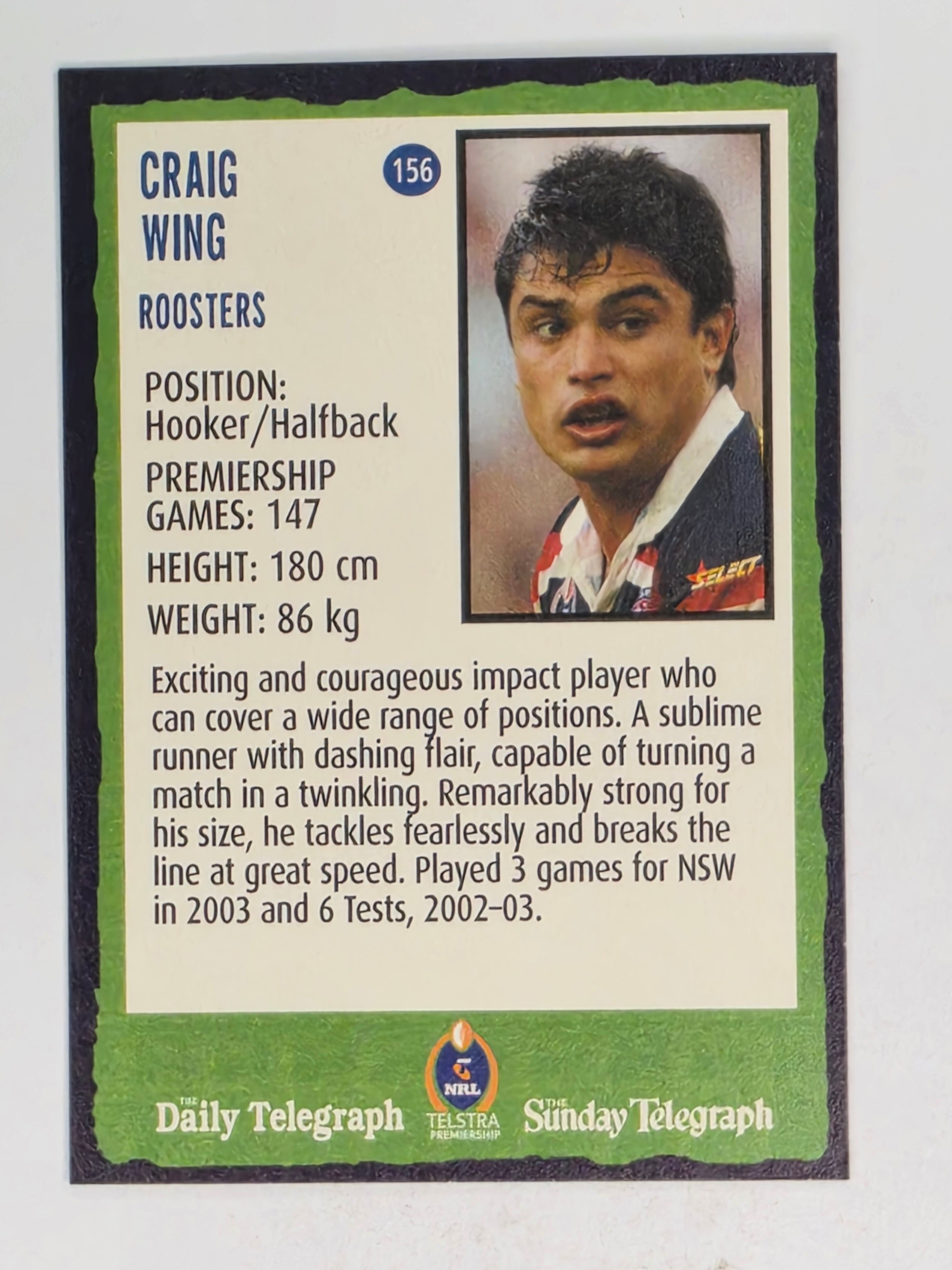 NRL 2004 Daily Telegraph | Base Card #156 | Craig Wing | Sydney Roosters