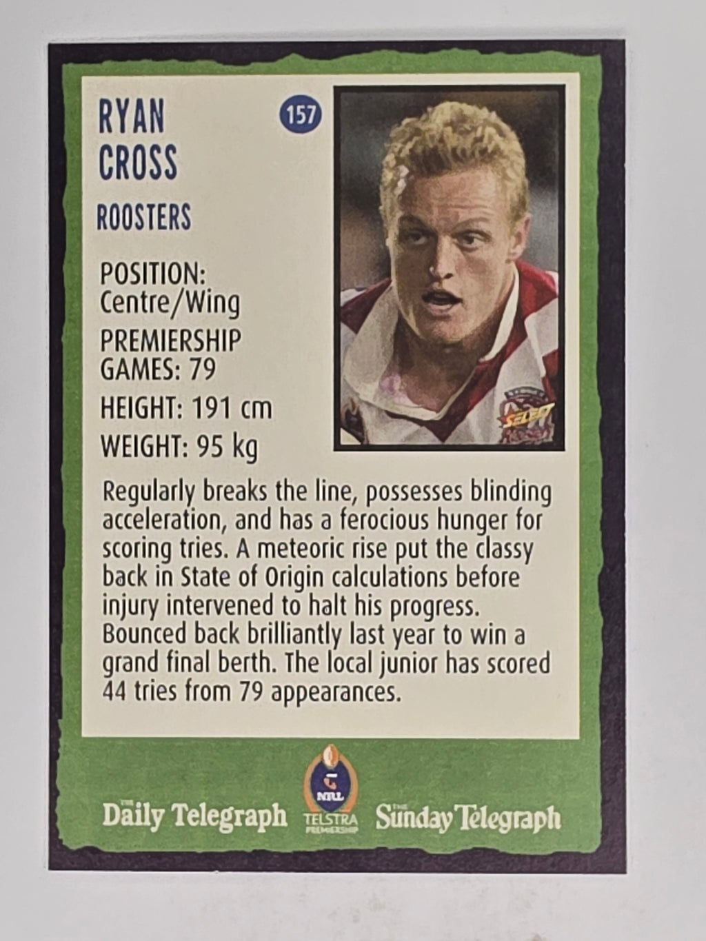 NRL 2004 Daily Telegraph | Base Card #157 | Ryan Cross | Sydney Roosters