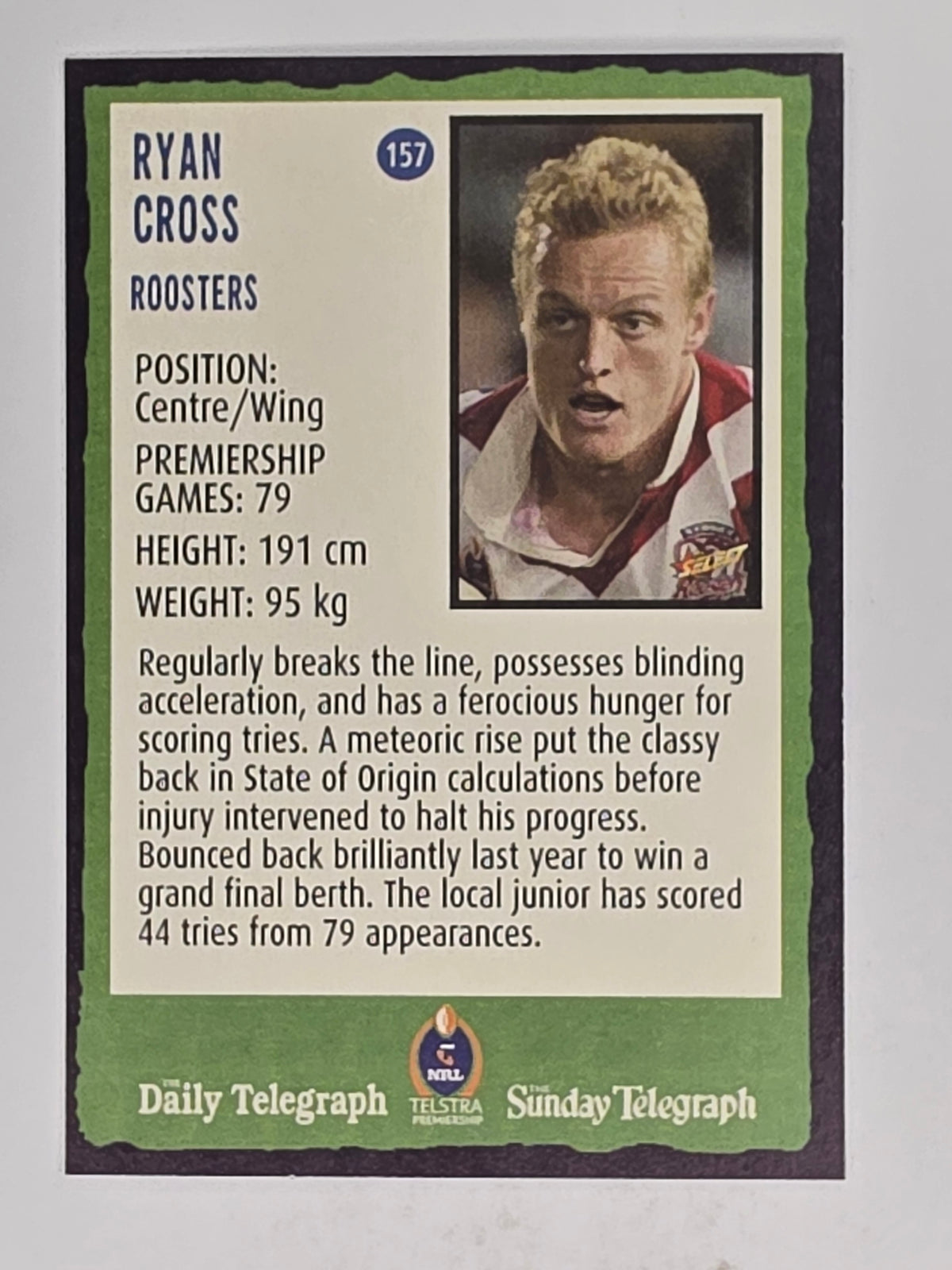 NRL 2004 Daily Telegraph | Base Card #157 | Ryan Cross | Sydney Roosters