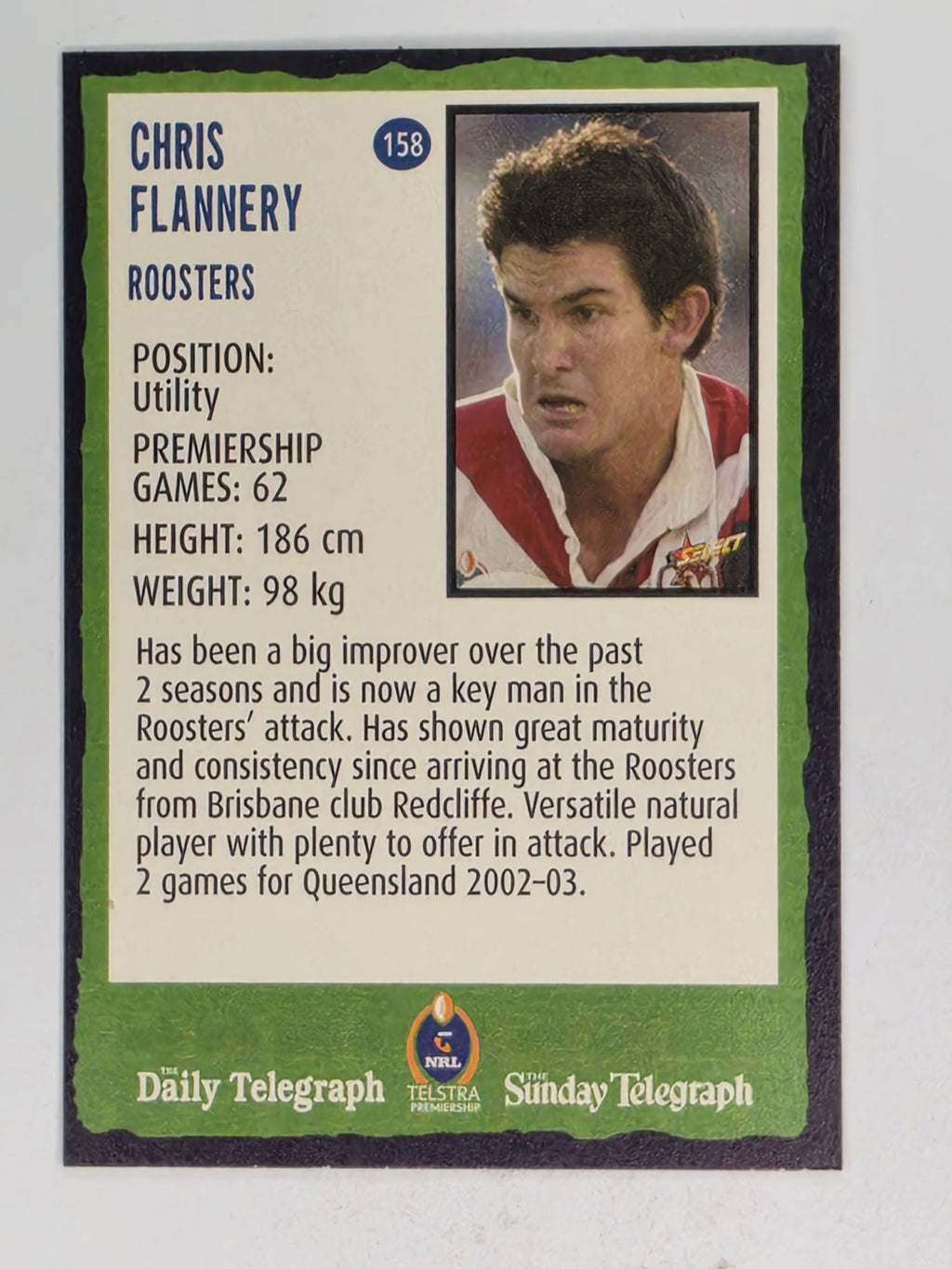 NRL 2004 Daily Telegraph | Base Card #158 | Chris Flannery | Sydney Roosters