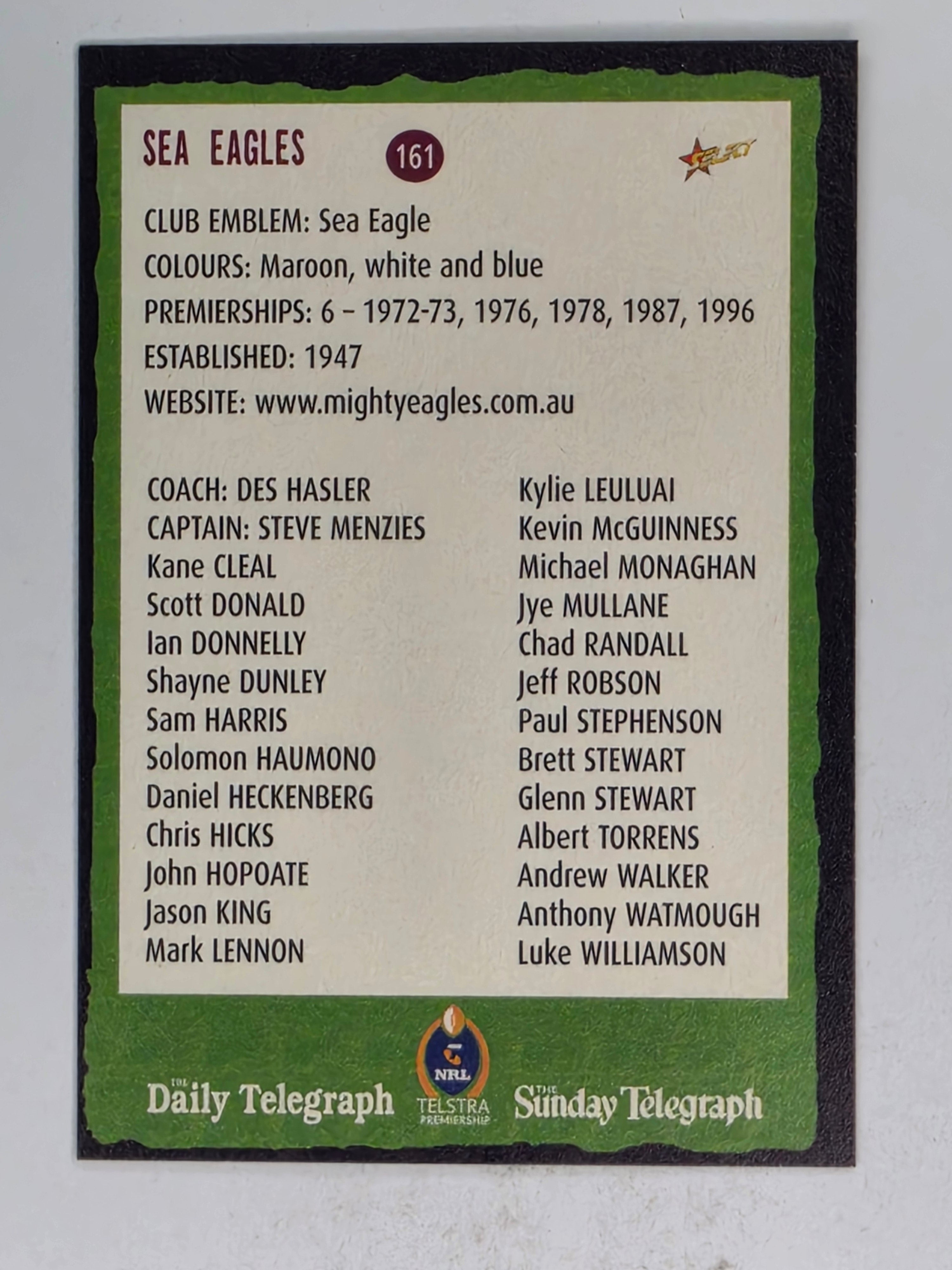 NRL 2004 Daily Telegraph | Base Card #161 | Manly Warringah Sea Eagles Logo