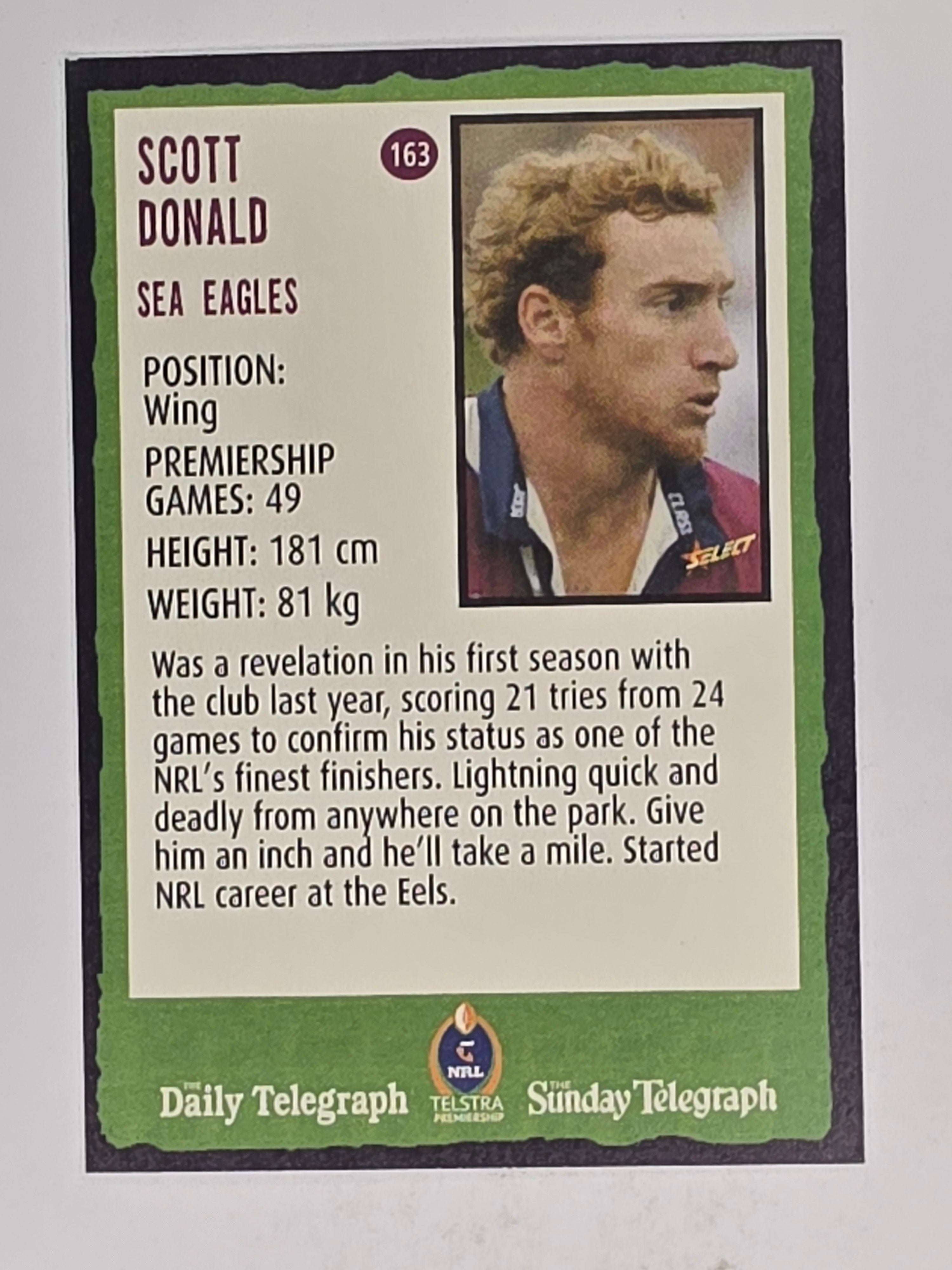 NRL 2004 Daily Telegraph | Base Card #163 | Scott Donald | Sea Eagles