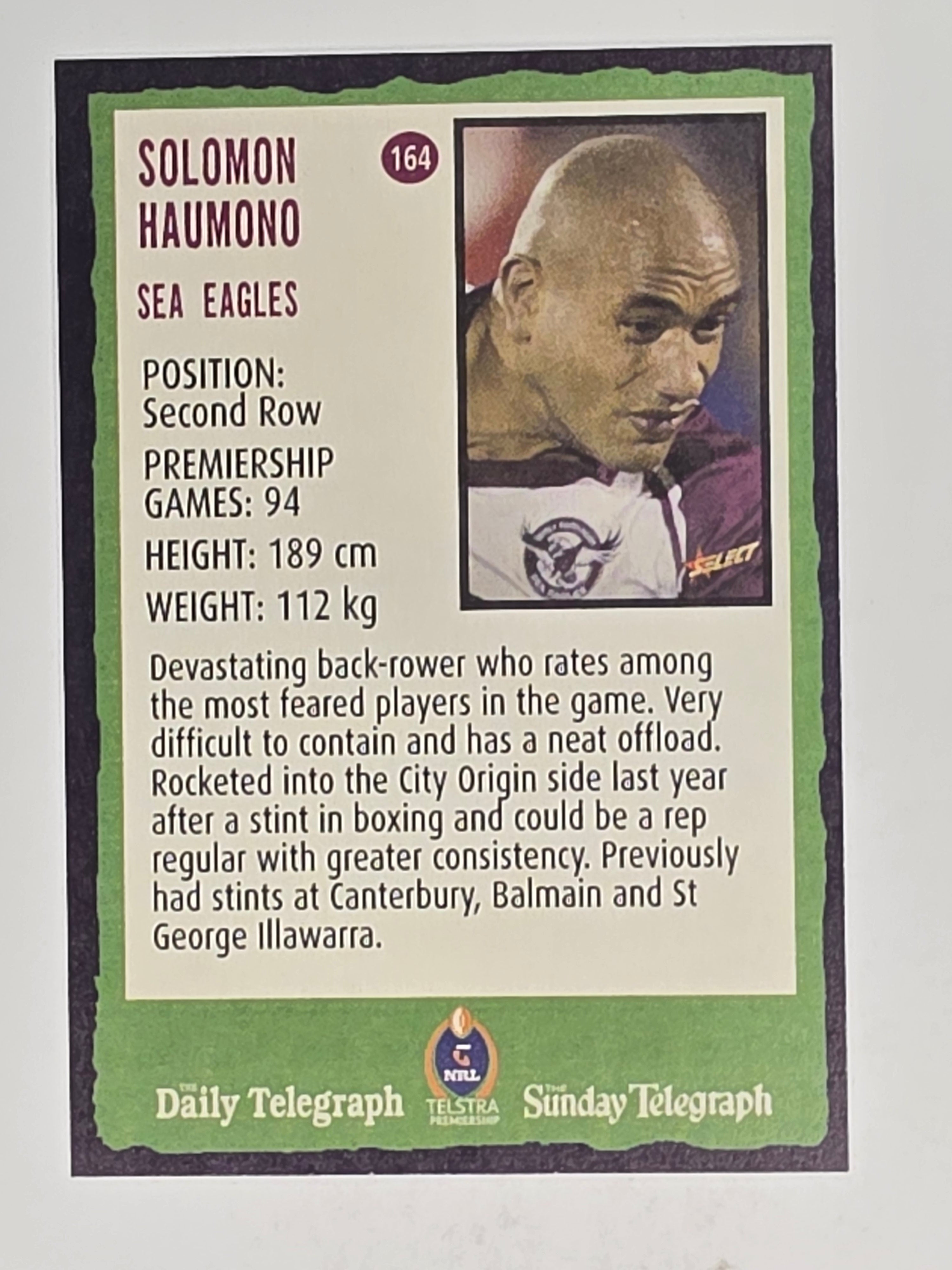 NRL 2004 Daily Telegraph | Base Card #164 | Solomon Haumono | Sea Eagles