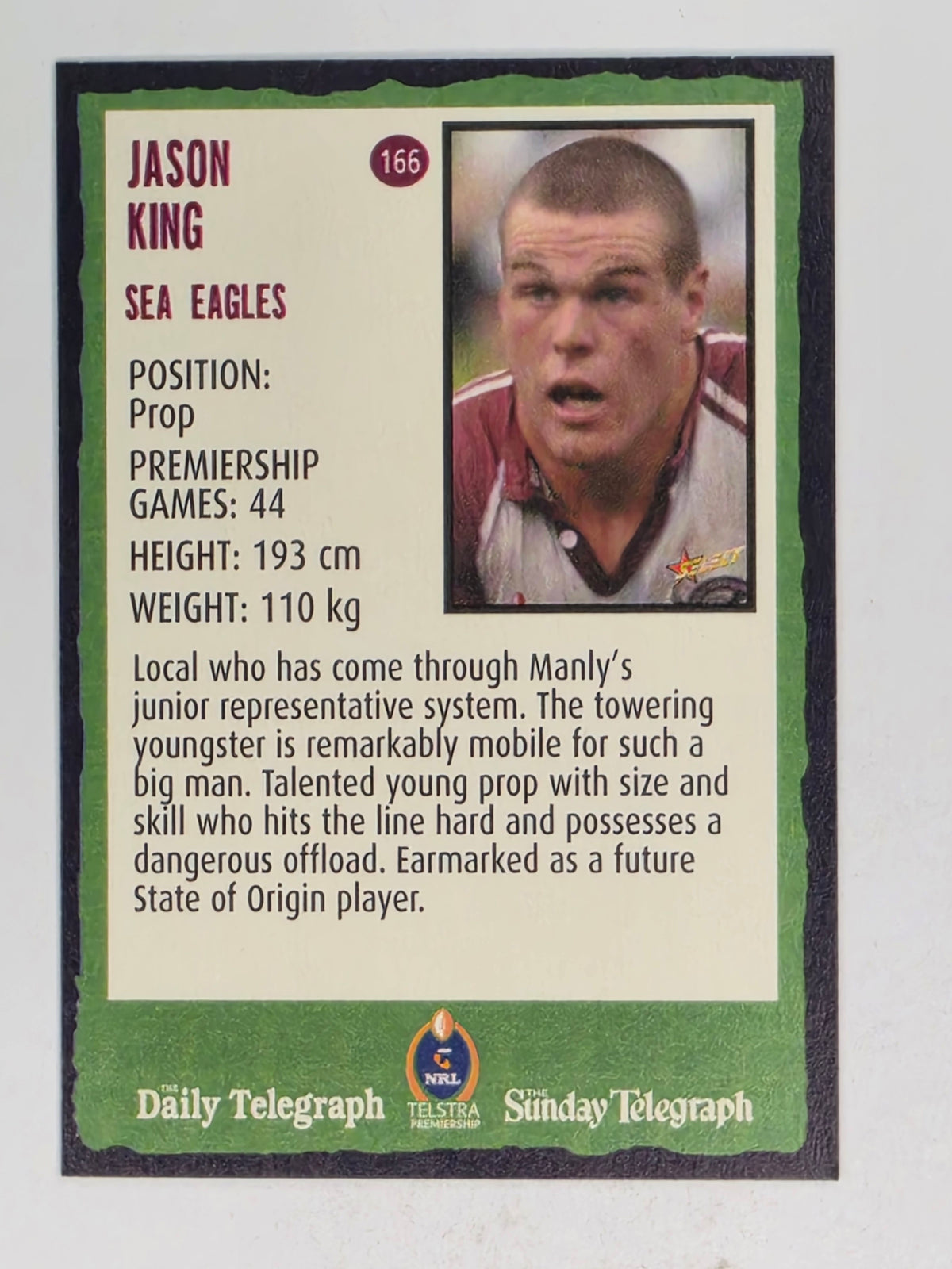 NRL 2004 Daily Telegraph | Base Card #166 | Jason King | Sea Eagles