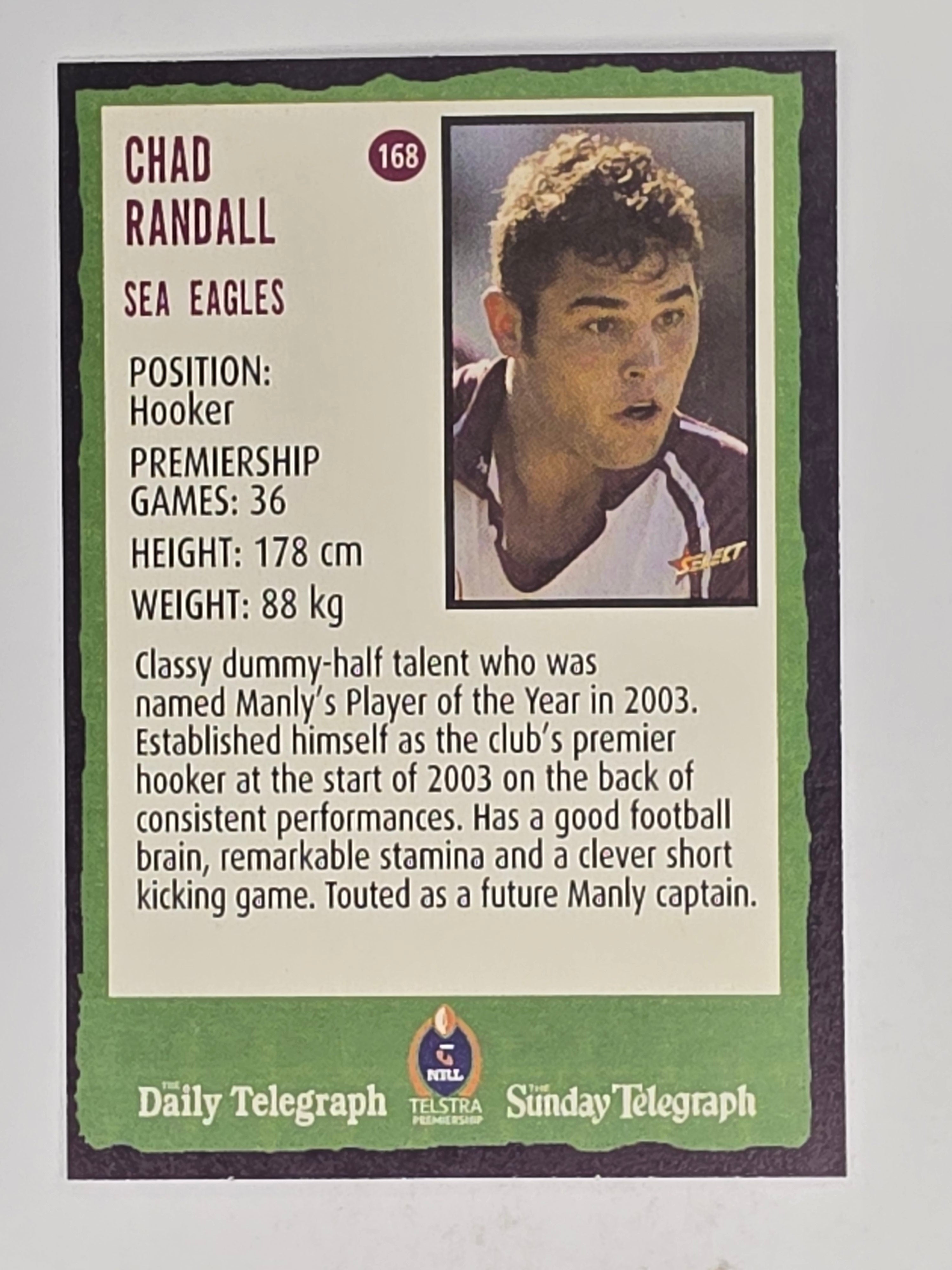NRL 2004 Daily Telegraph | Base Card #168 | Chad Randall | Sea Eagles
