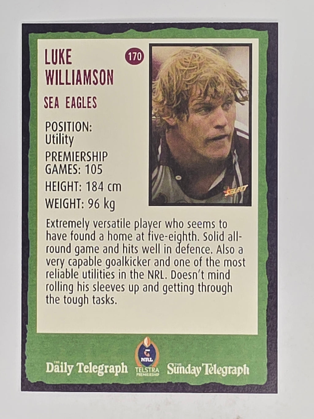 NRL 2004 Daily Telegraph | Base Card #170 | Luke Williamson | Sea Eagles
