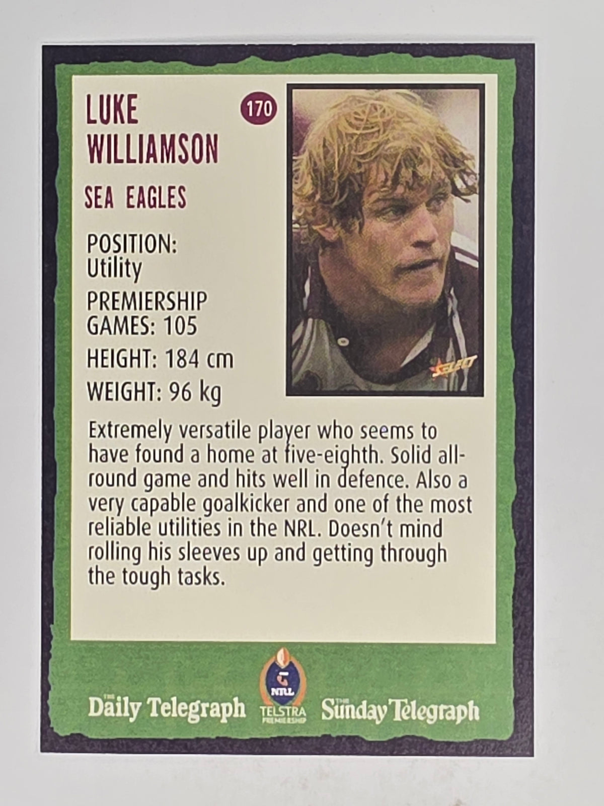NRL 2004 Daily Telegraph | Base Card #170 | Luke Williamson | Sea Eagles