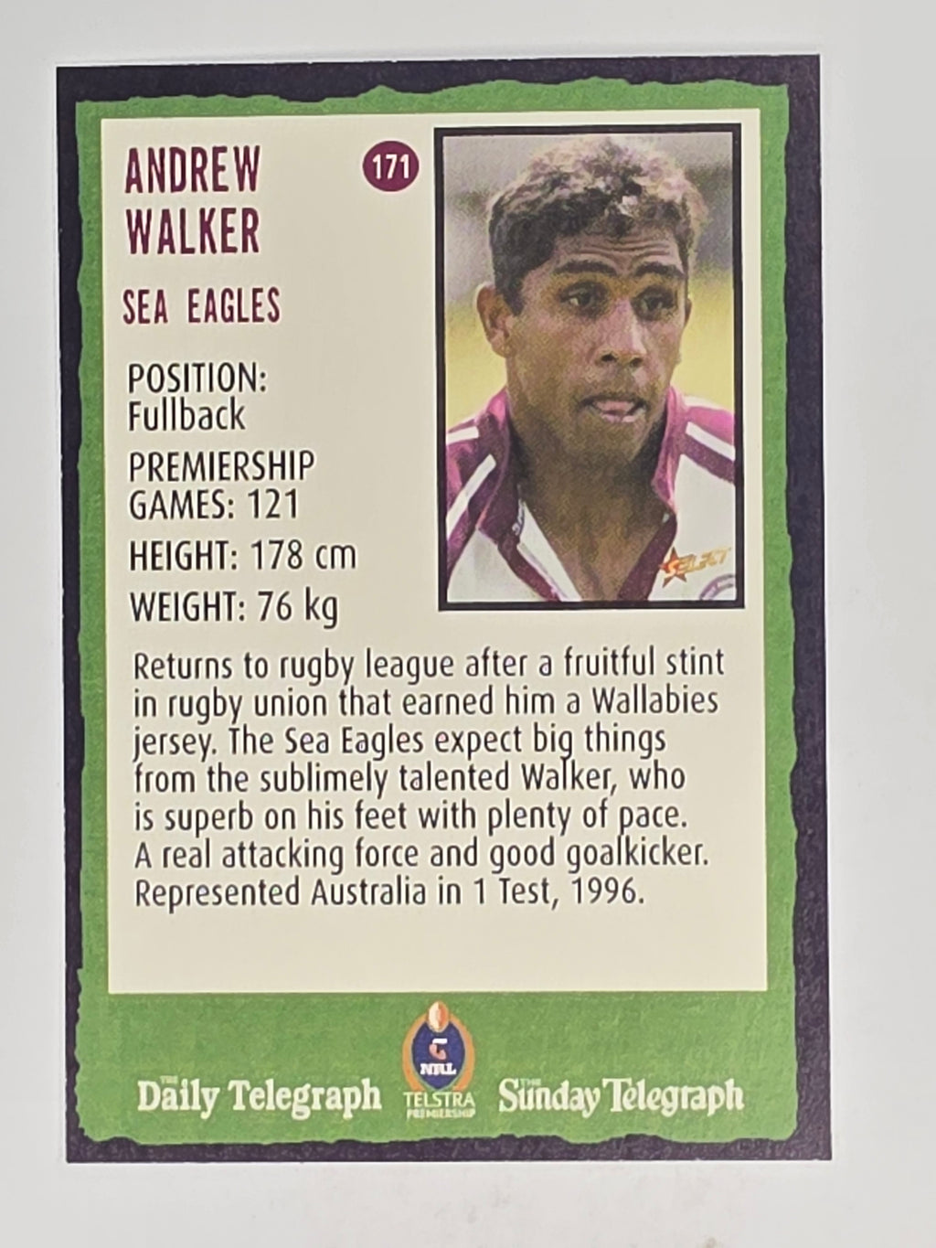 NRL 2004 Daily Telegraph | Base Card #171 | Andrew Walker | Sea Eagles