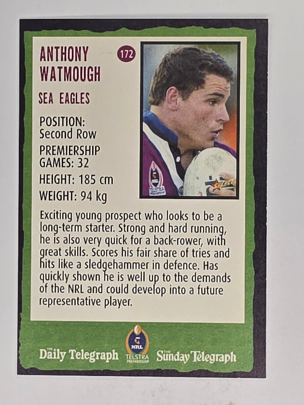 NRL 2004 Daily Telegraph | Base Card #172 | Anthony Watmough | Sea Eagles