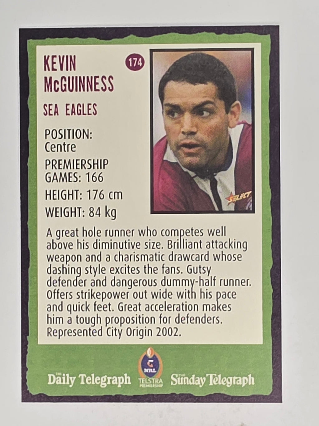 NRL 2004 Daily Telegraph | Base Card #174 | Kevin McGuinness | Sea Eagles