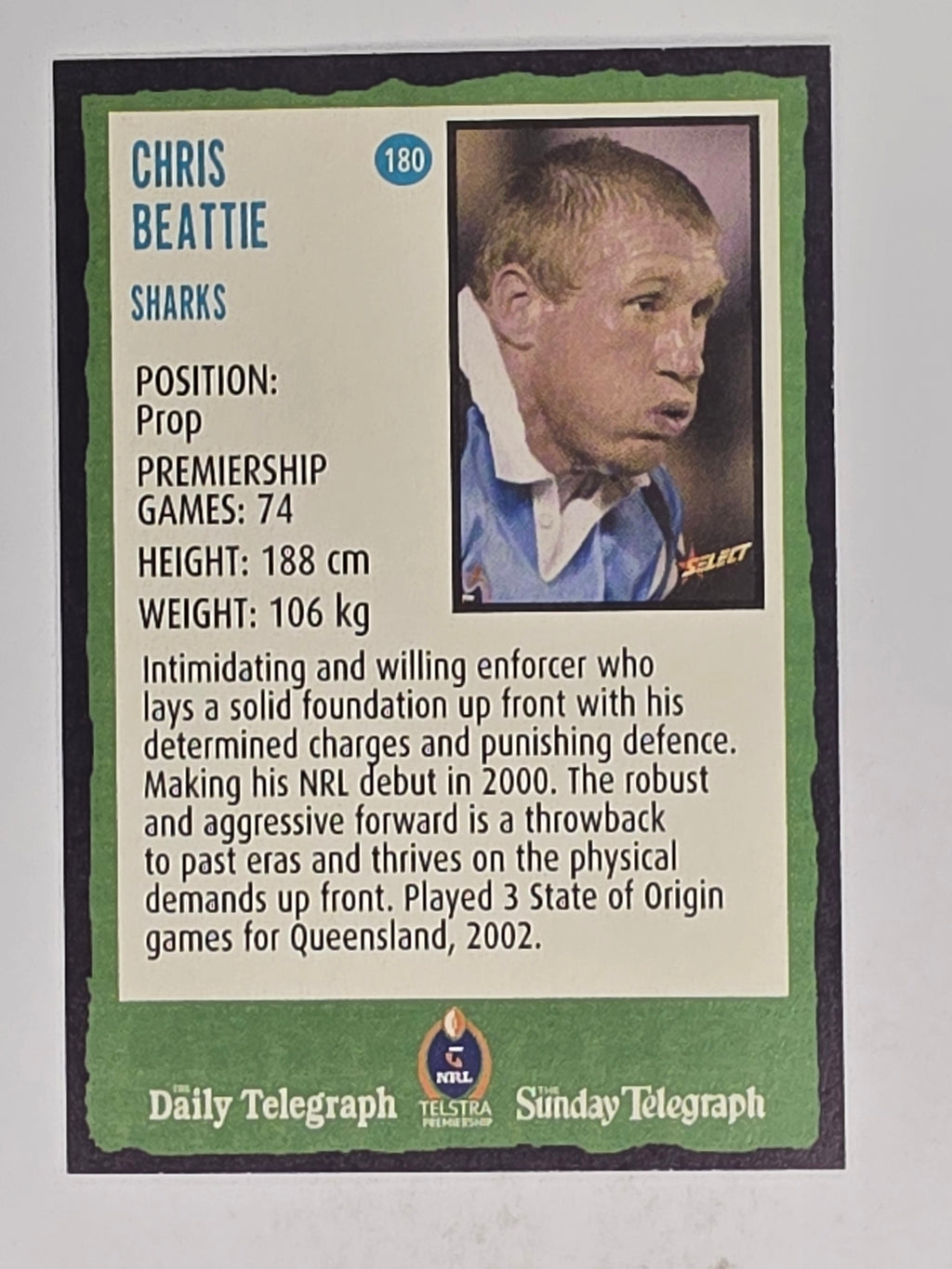 NRL 2004 Daily Telegraph | Base Card #180 | Chris Beattie | Cronulla Sharks