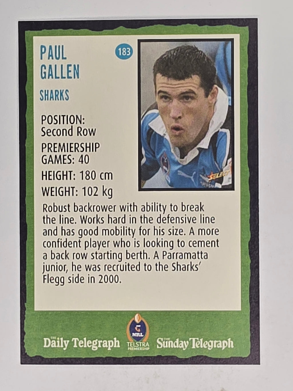 NRL 2004 Daily Telegraph | Base Card #183 | Paul Gallen | Cronulla Sharks