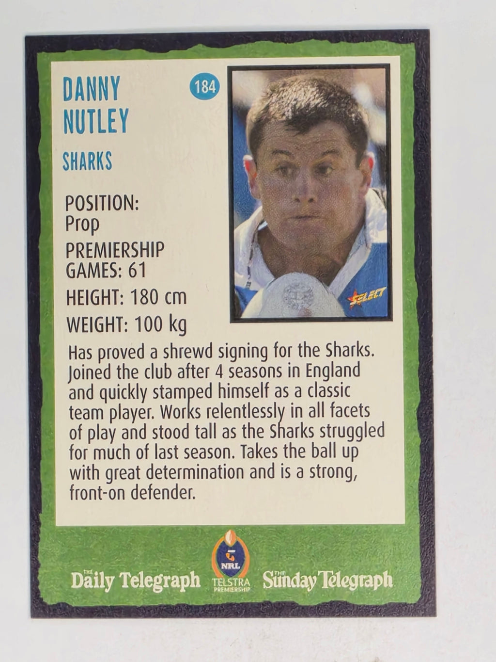 NRL 2004 Daily Telegraph | Base Card #184 | Danny Nutley | Cronulla Sharks