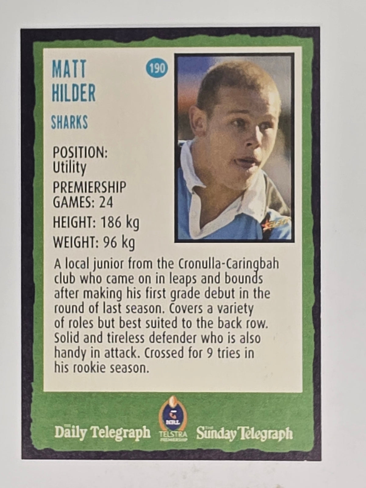 NRL 2004 Daily Telegraph | Base Card #190 | Matt Hilder | Cronulla Sharks