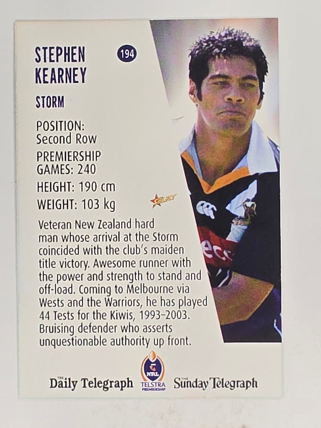 NRL 2004 Daily Telegraph | Base Card #194 | Stephen Kearney | Melbourne Storm