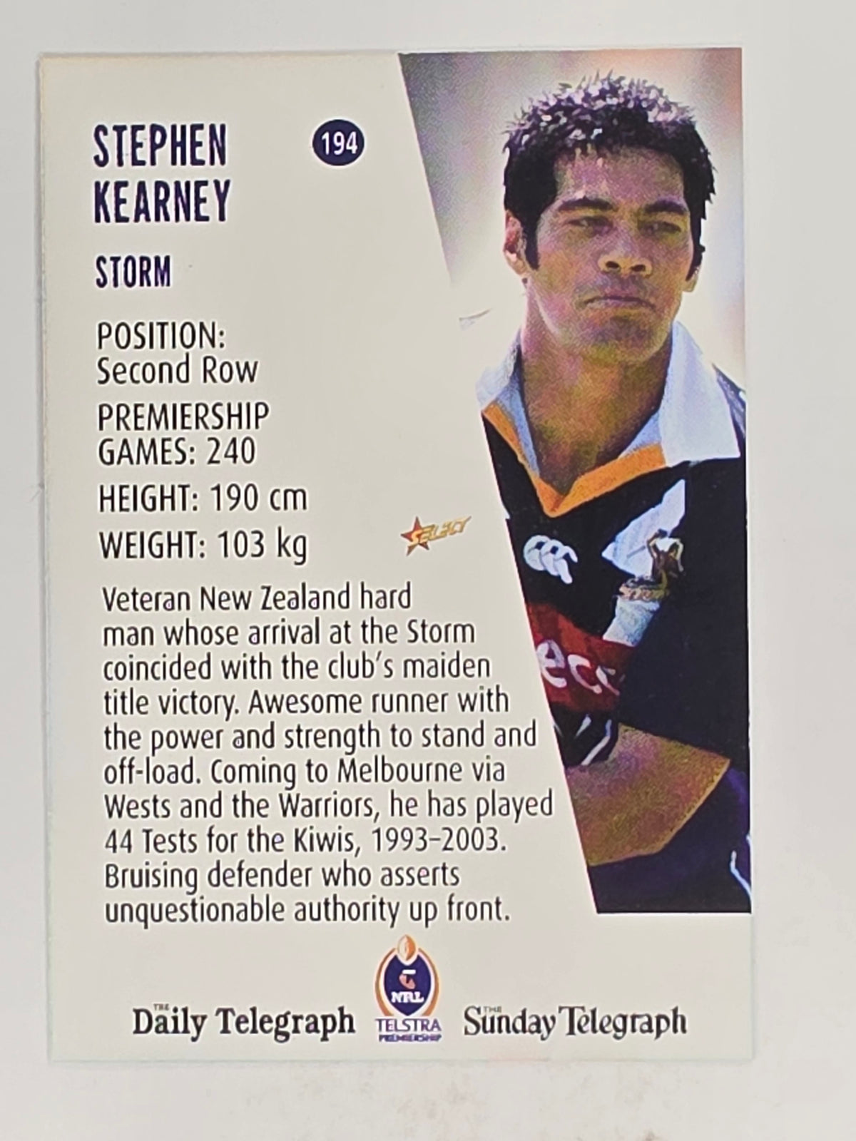 NRL 2004 Daily Telegraph | Base Card #194 | Stephen Kearney | Melbourne Storm