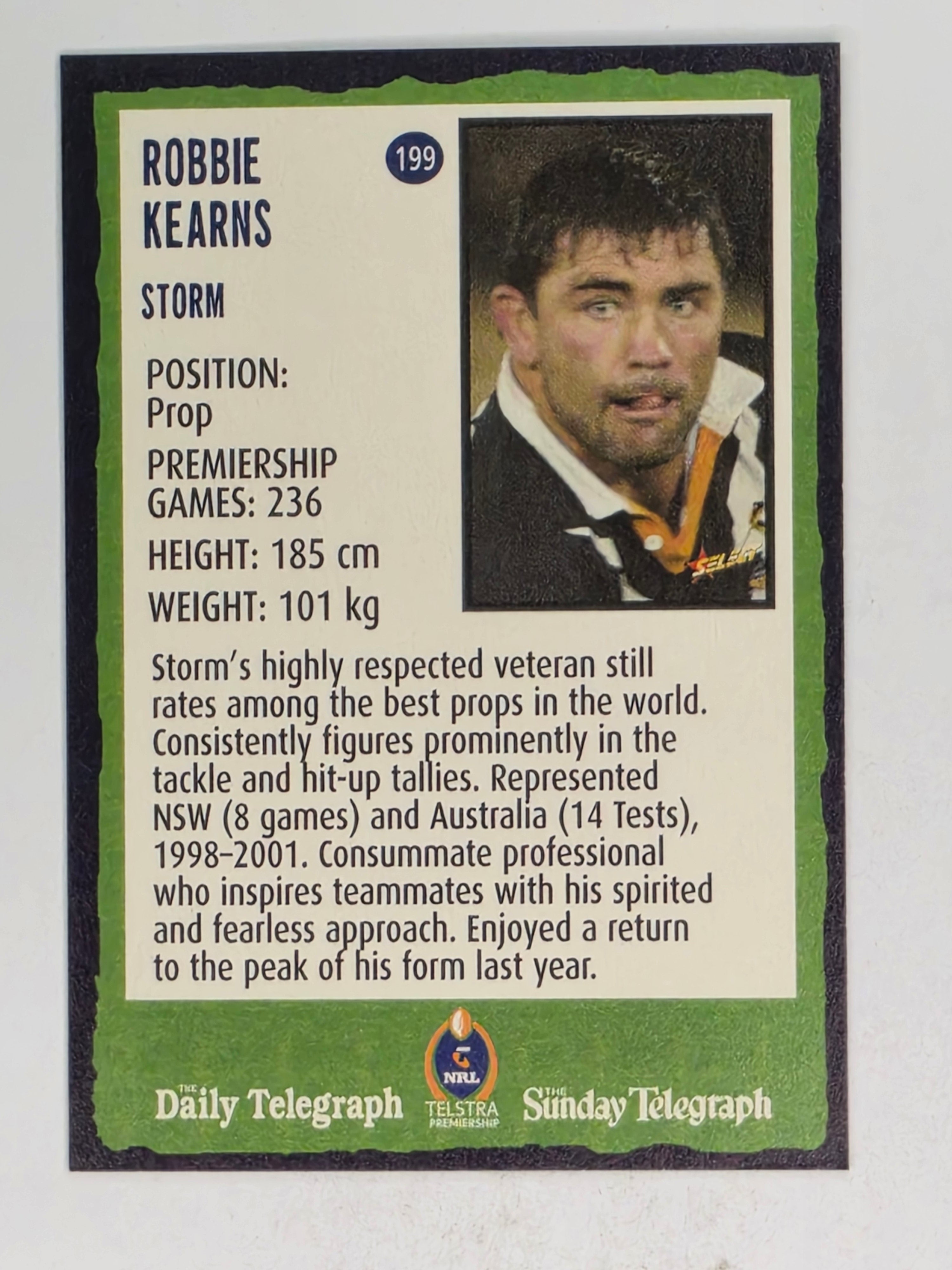 NRL 2004 Daily Telegraph | Base Card #199 | Robbie Kearns | Melbourne Storm