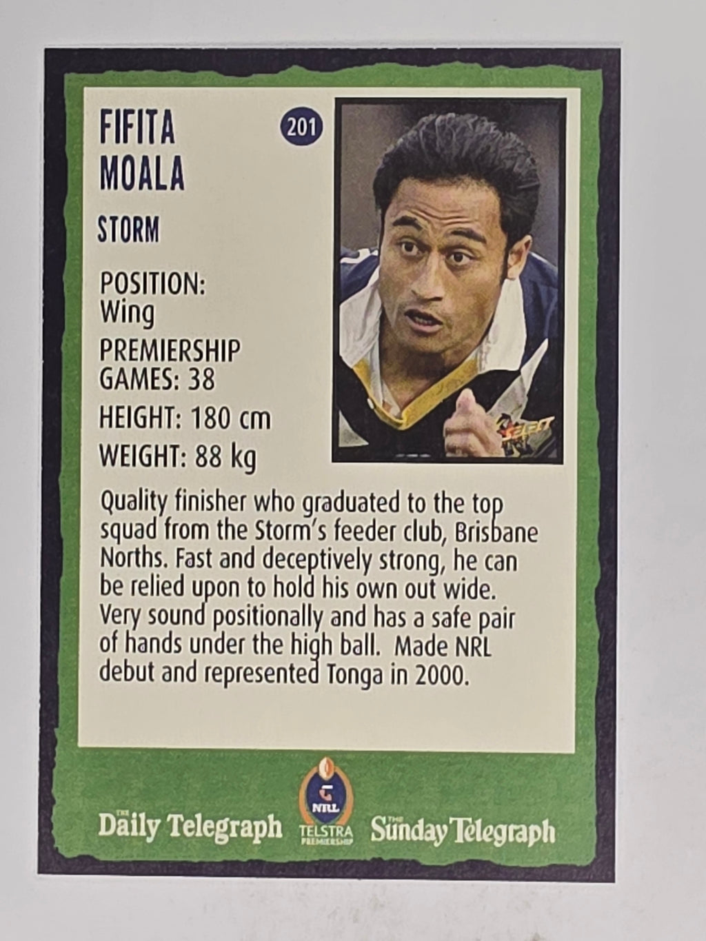 NRL 2004 Daily Telegraph | Base Card #201 | Fifita Moala | Melbourne Storm