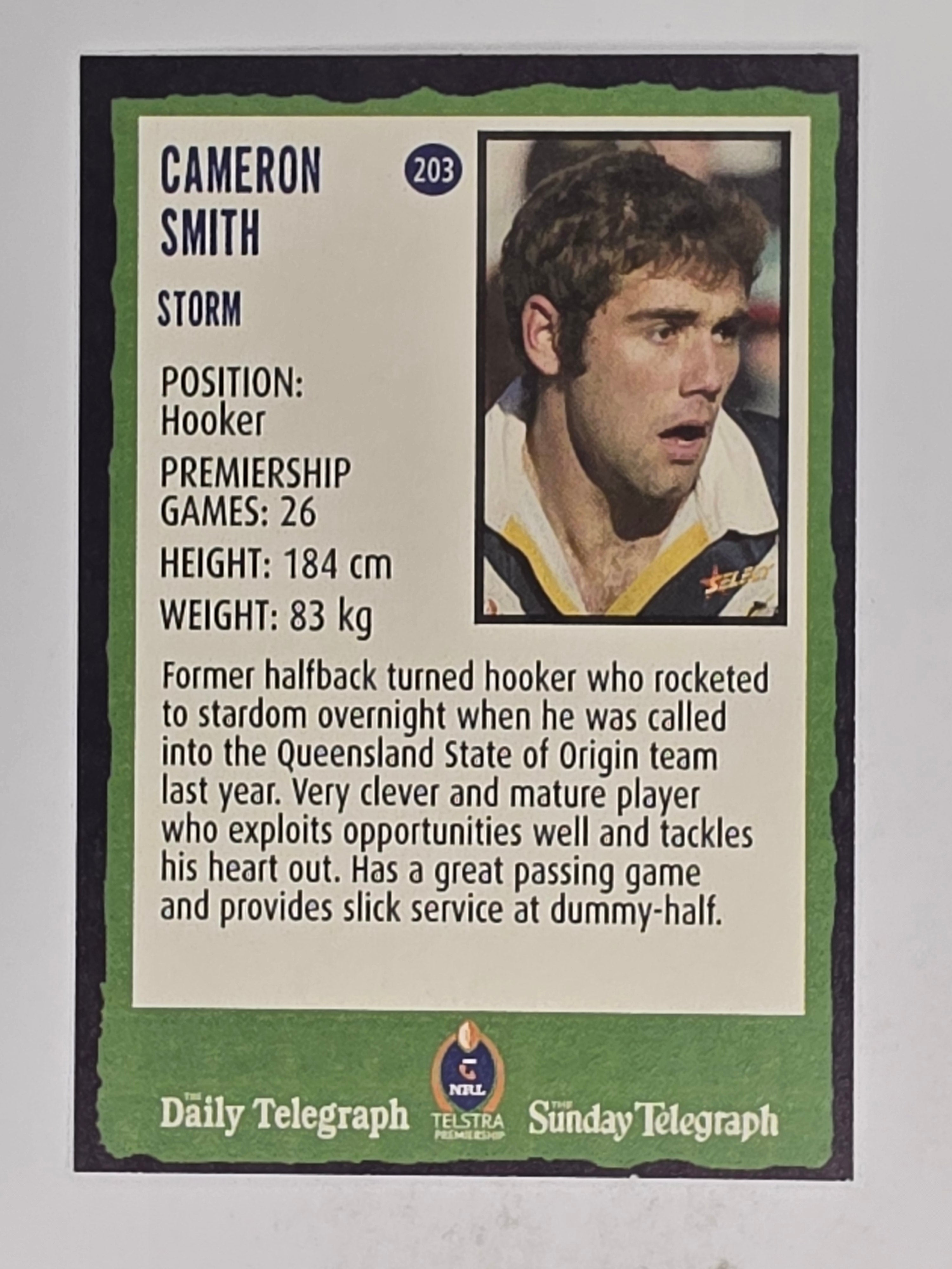 NRL 2004 Daily Telegraph | Base Card #203 | Cameron Smith | Melbourne Storm