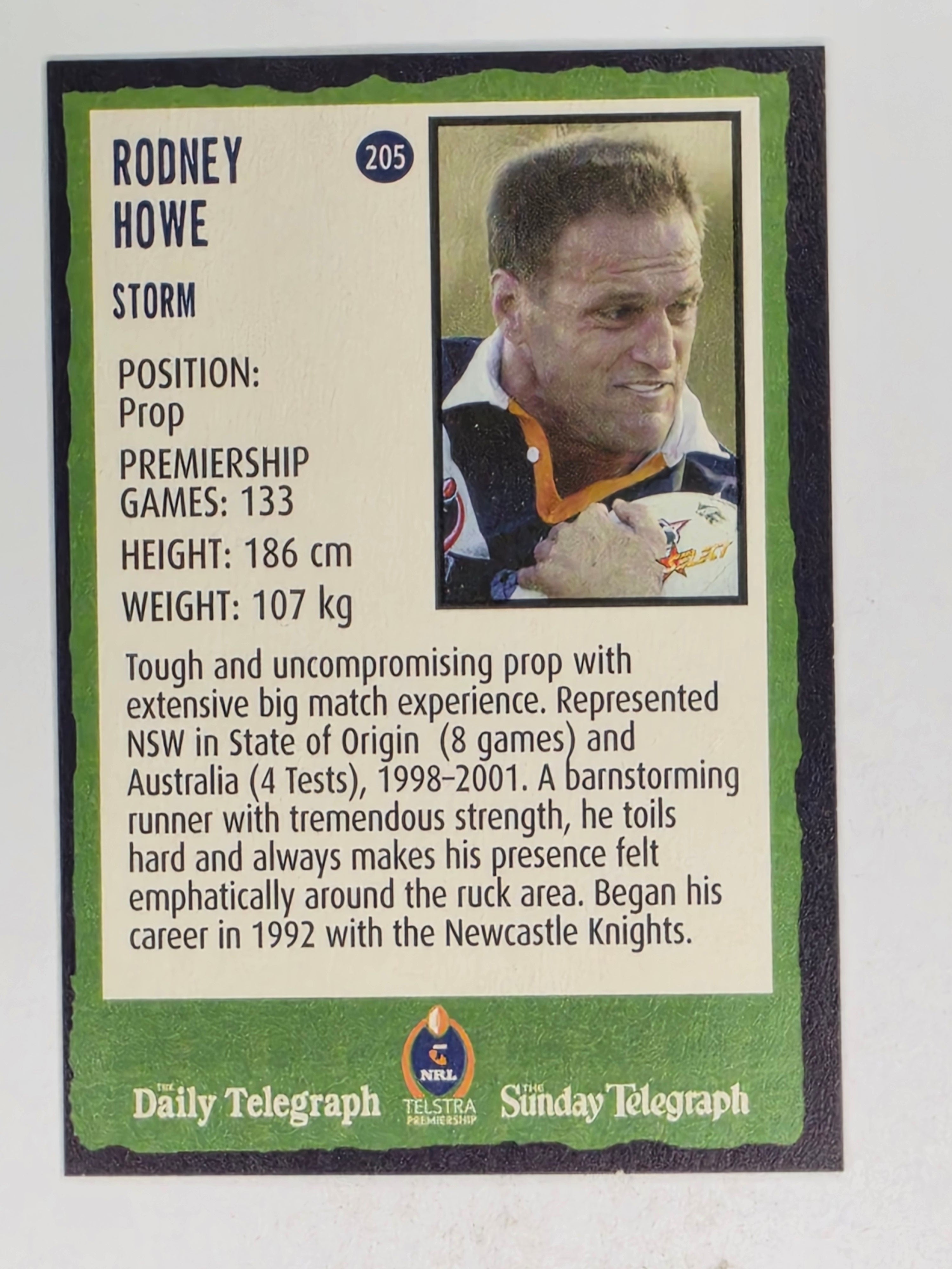 NRL 2004 Daily Telegraph | Base Card #205 | Rodney Howe | Melbourne Storm