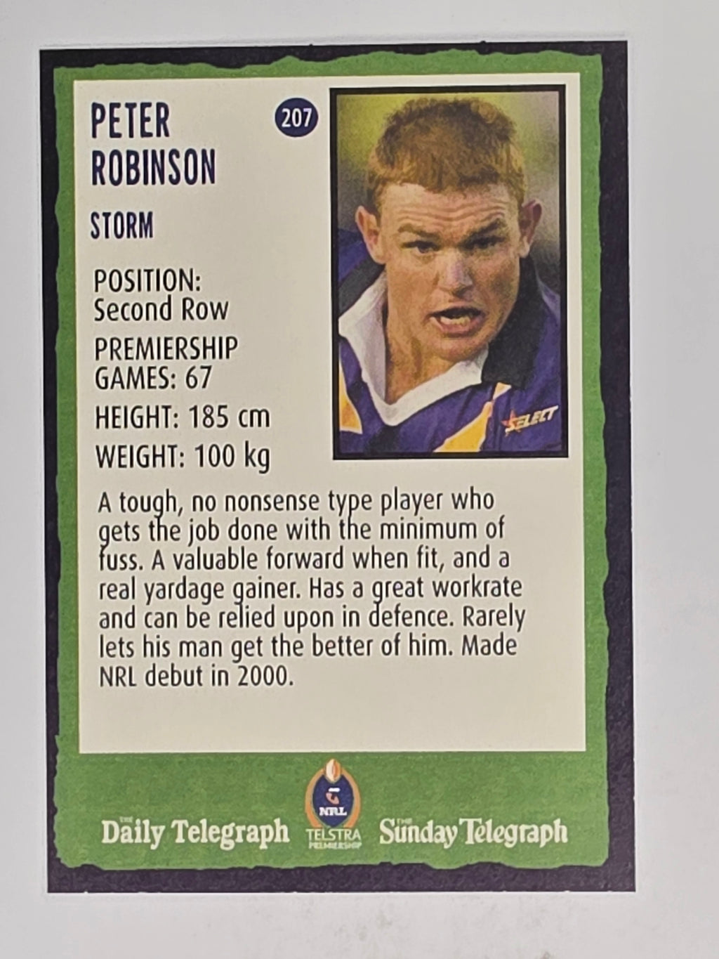 NRL 2004 Daily Telegraph | Base Card #207 | Peter Robinson | Melbourne Storm